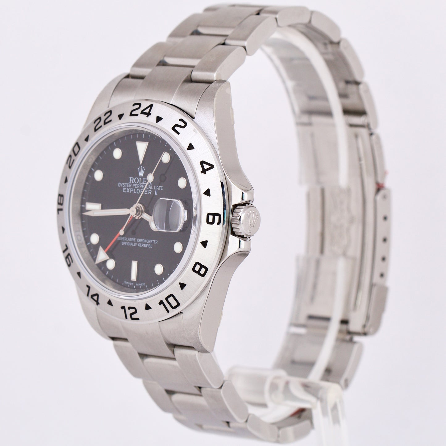 STICKERED UNWORN Rolex Explorer II REHAUT Black Steel 3186 40mm PAPERS 16570 BOX