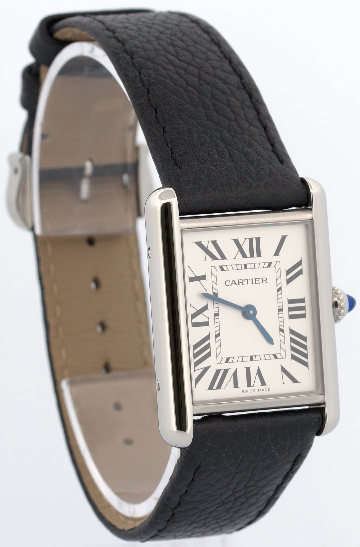 Cartier Tank Must Large SILVER Leather Quartz 25.5mm Steel WSTA0041 Watch 4323