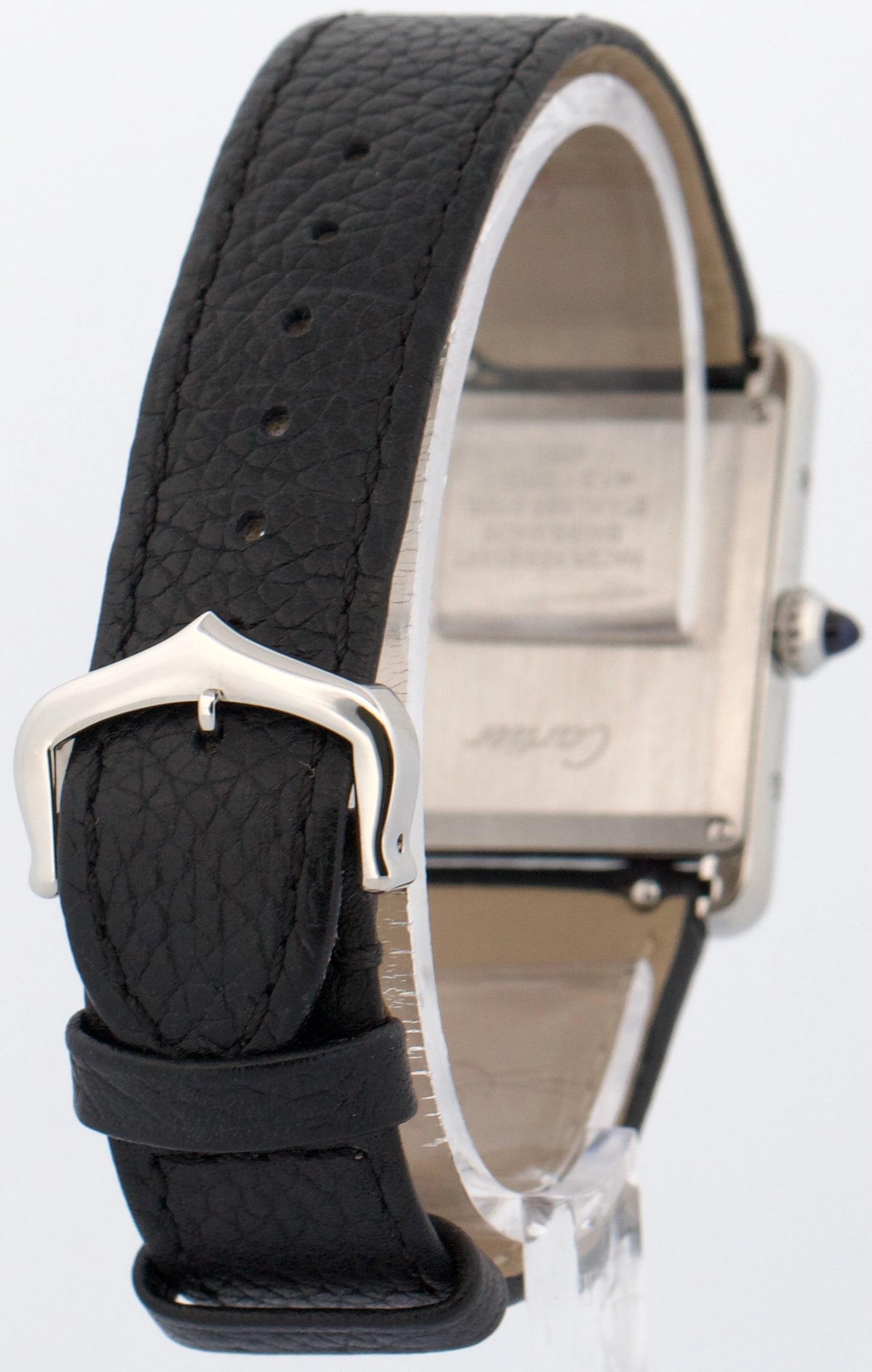 Cartier Tank Must Large SILVER Leather Quartz 25.5mm Steel WSTA0041 Watch 4323