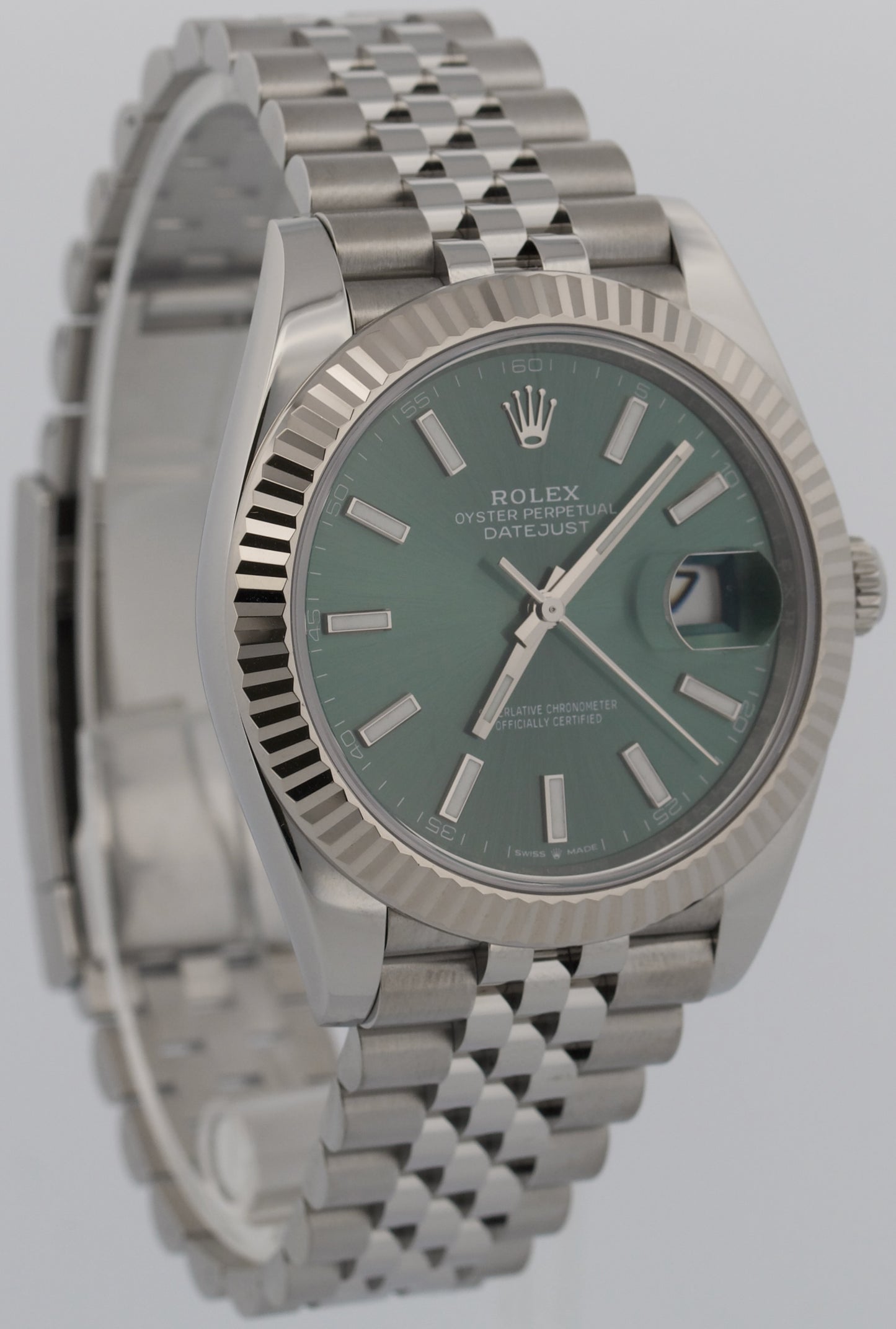 2024 PAPERS Rolex DateJust 41 MINT GREEN 18K Gold Steel 41mm JUBILEE 126334 BOX
