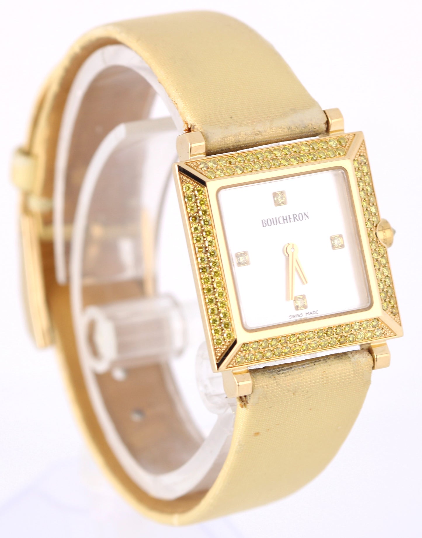 Boucheron Carree PAPERS 18k Gold YELLOW DIAMOND Mother of Pearl AJ410452 BOX