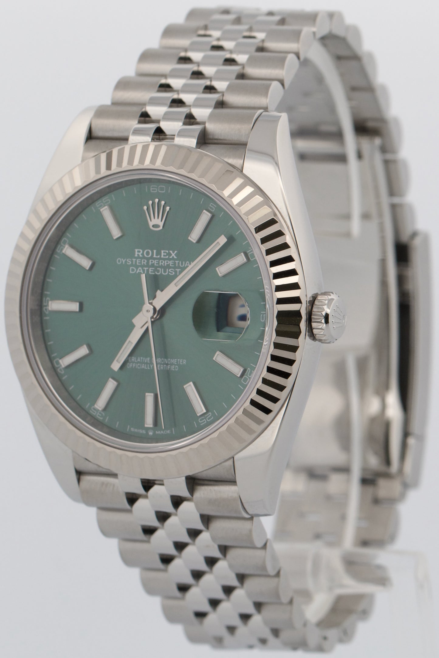 2024 PAPERS Rolex DateJust 41 MINT GREEN 18K Gold Steel 41mm JUBILEE 126334 BOX