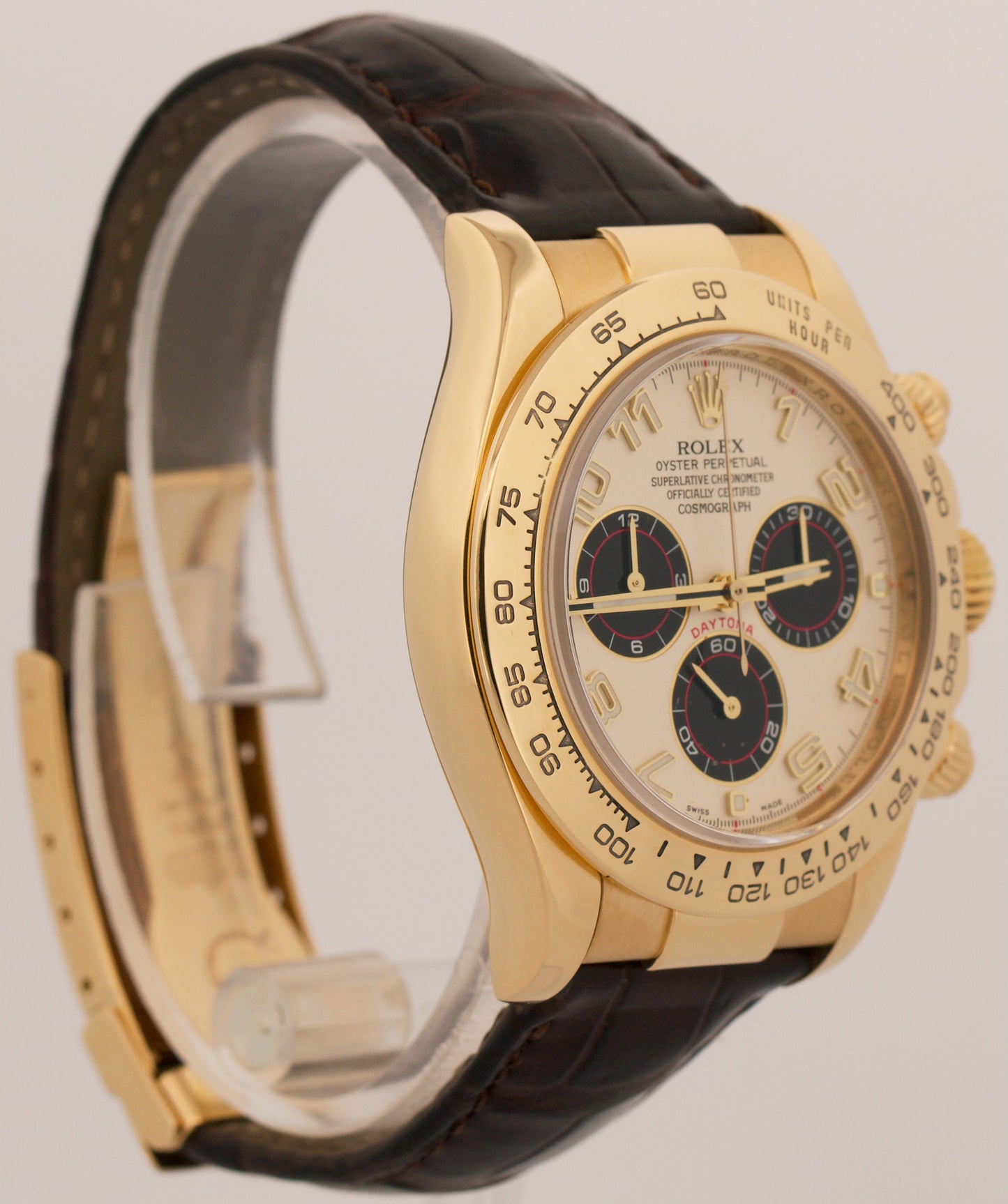 Rolex Daytona Cosmograph IVORY PANDA 18K Yellow Gold Brown Leather 116518 Watch