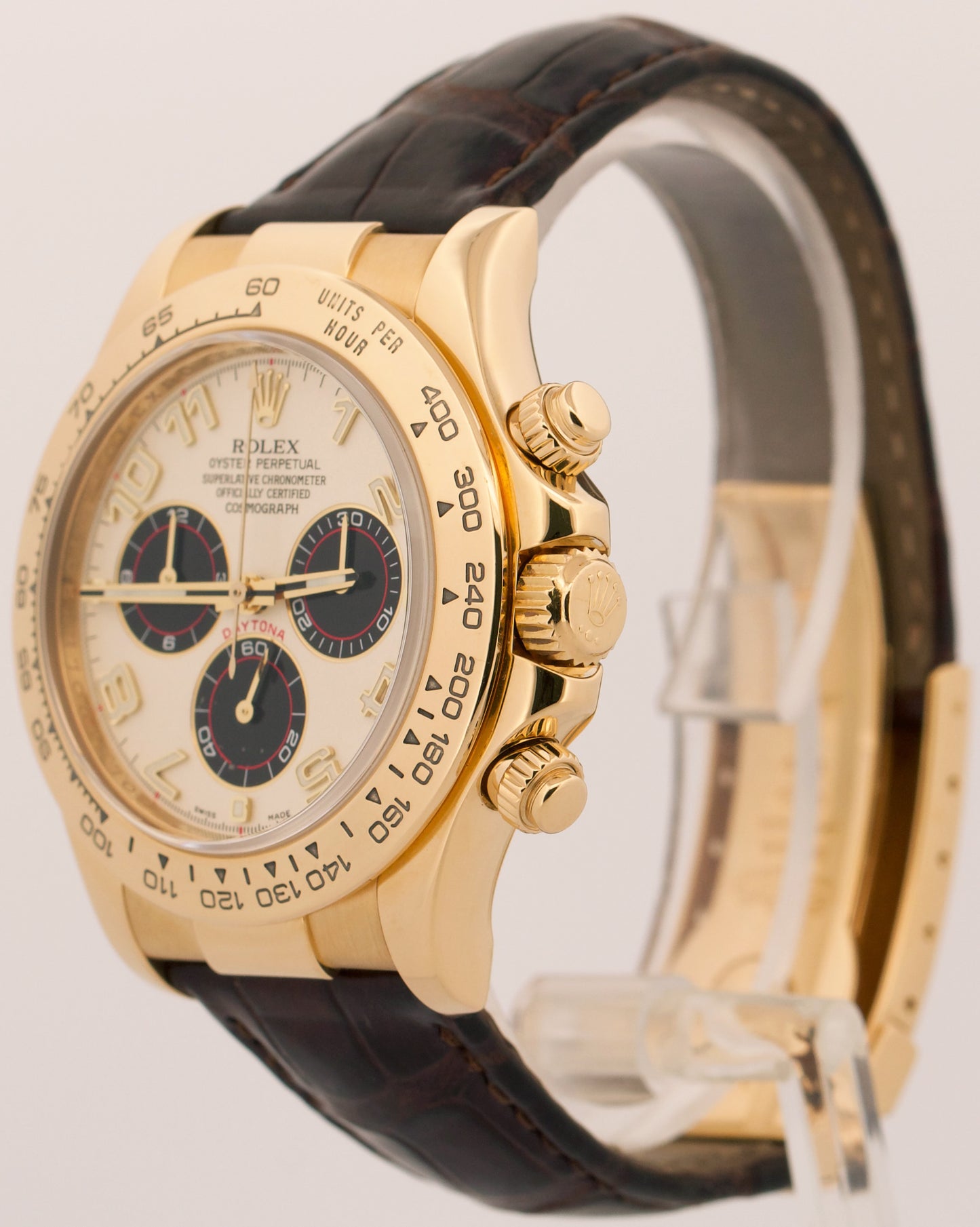 Rolex Daytona Cosmograph IVORY PANDA 18K Yellow Gold Brown Leather 116518 Watch
