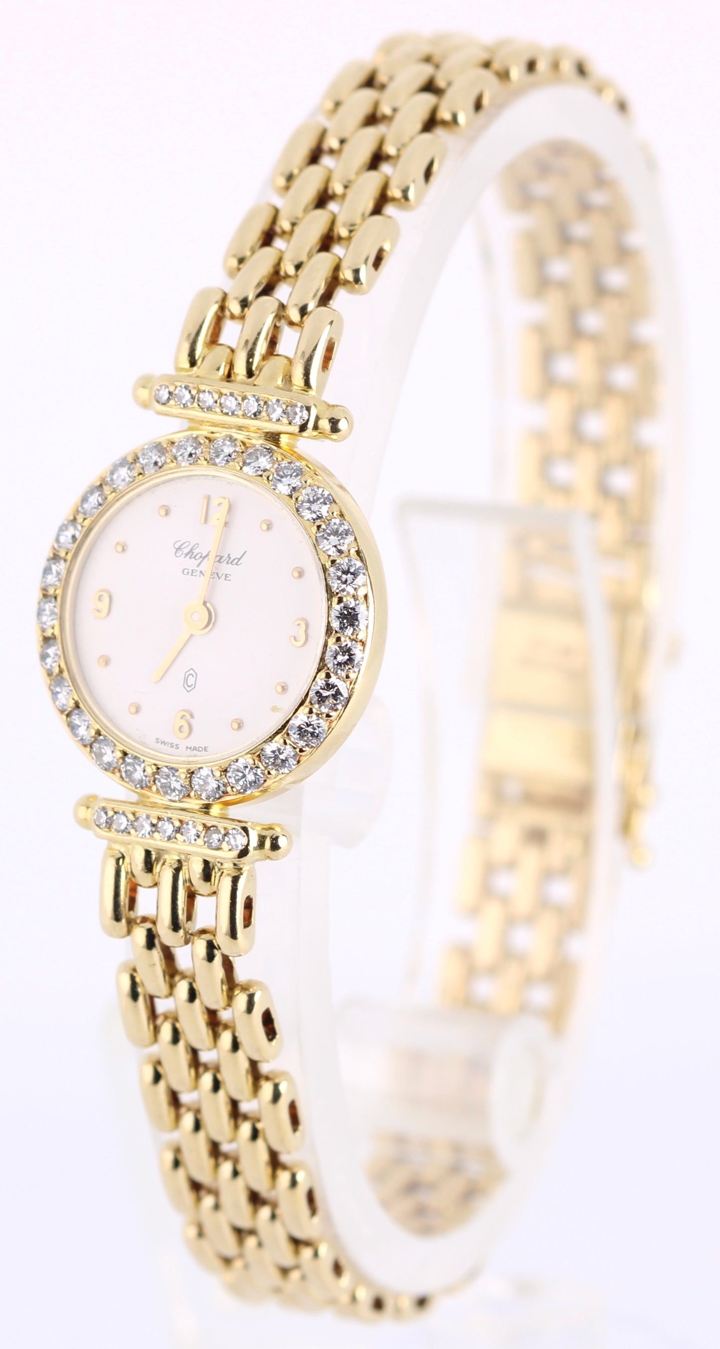 VINTAGE 1987 PAPERS Chopard 18k Yellow Gold DIAMOND White 18mm 828 Quartz Watch