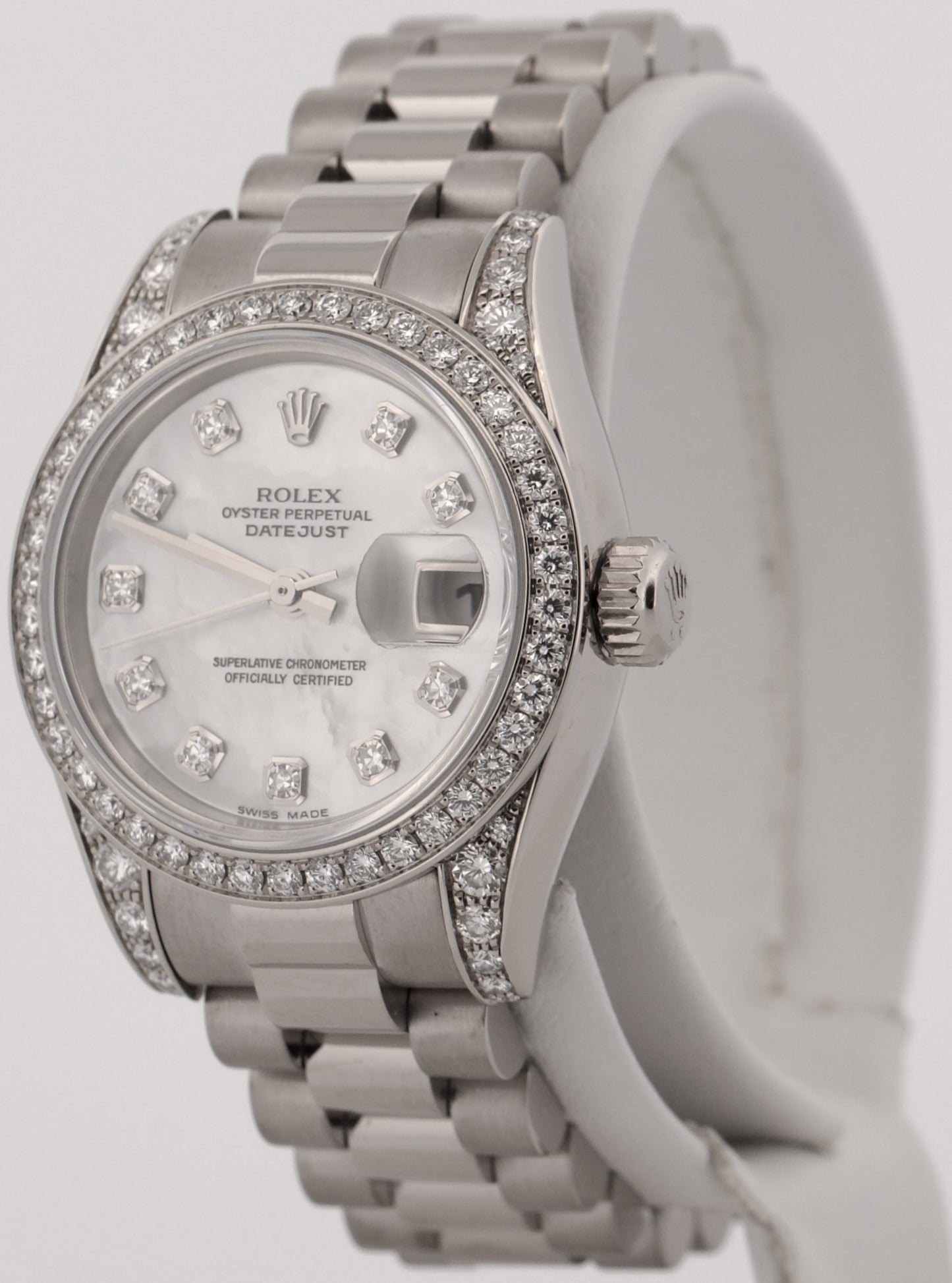 Rolex DateJust President FACTORY MOP DIAMOND BEZEL 26mm 18K White Gold 179159