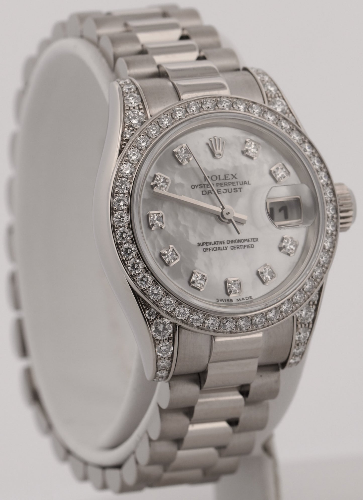 Rolex DateJust President FACTORY MOP DIAMOND BEZEL 26mm 18K White Gold 179159