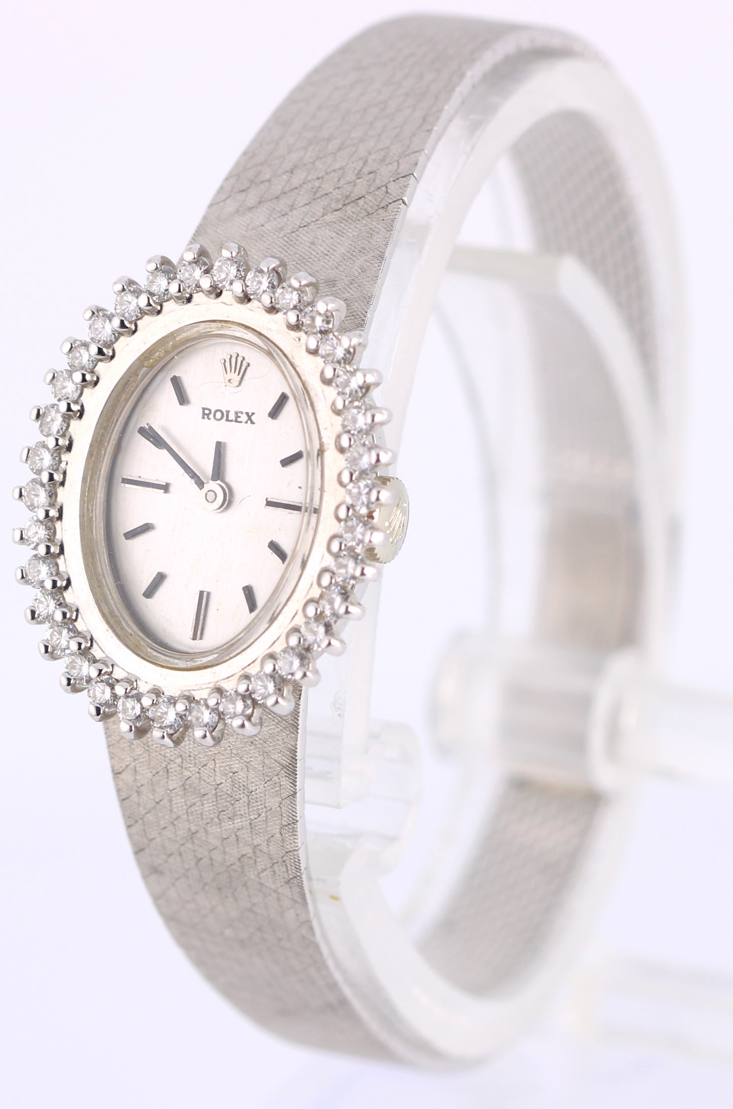 VINTAGE 1971 PAPERS Rolex 14k White Gold DIAMOND Silver 21mmX26mm 8330 Watch