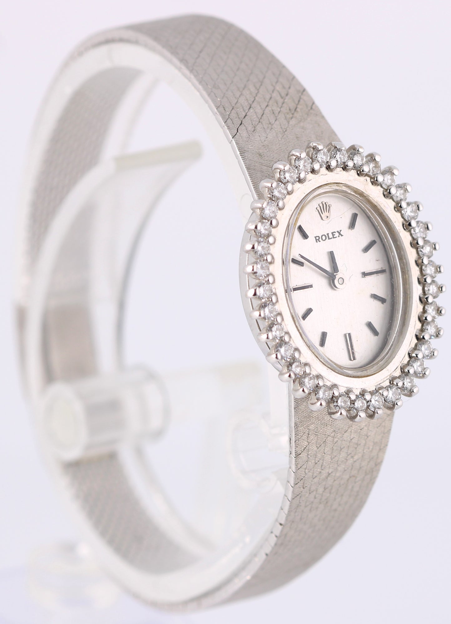 VINTAGE 1971 PAPERS Rolex 14k White Gold DIAMOND Silver 21mmX26mm 8330 Watch