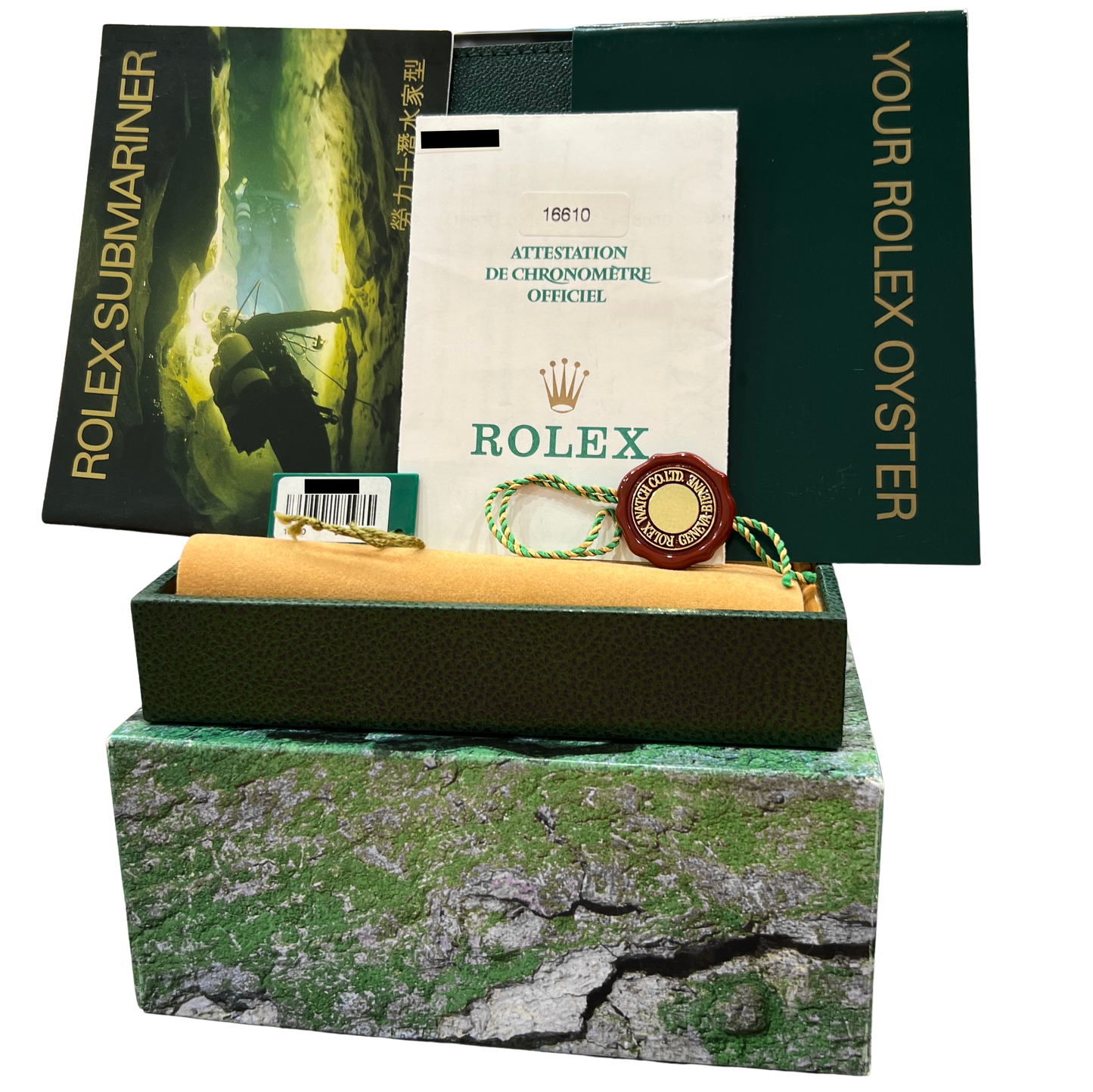 NOS STICKERED 2001 PAPERS Rolex Submariner Date BLACK Steel 40mm 16610 Watch BOX