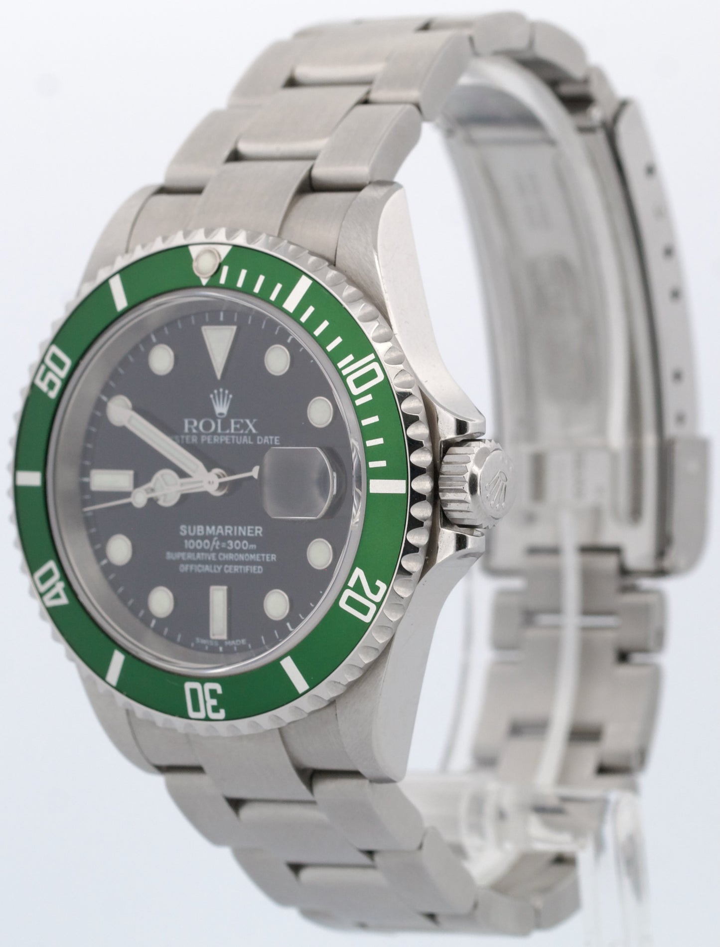 UNPOLISHED Rolex Submariner Date KERMIT Green Steel NO-HOLES 40mm 16610 LV BOX
