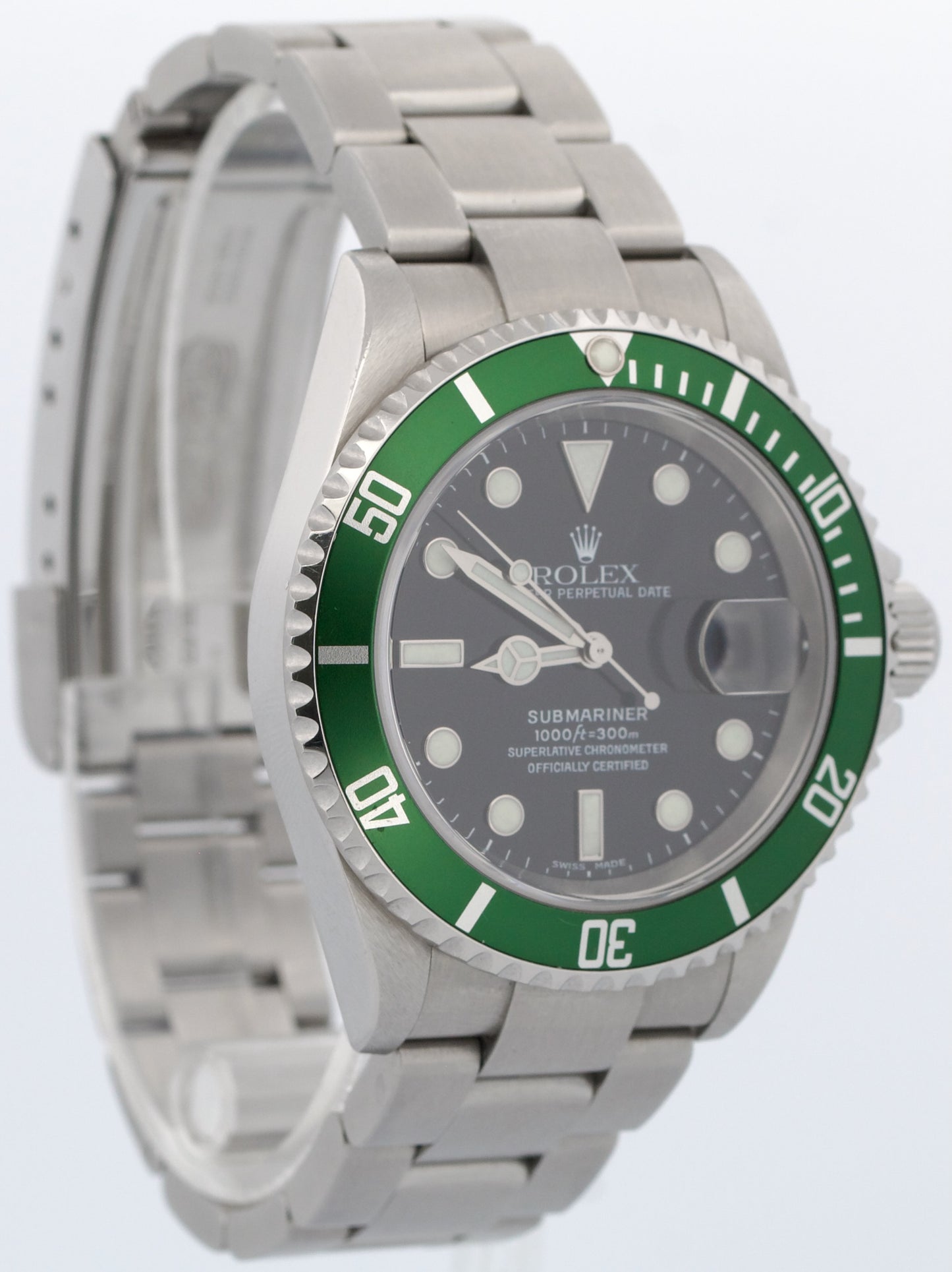 UNPOLISHED Rolex Submariner Date KERMIT Green Steel NO-HOLES 40mm 16610 LV BOX