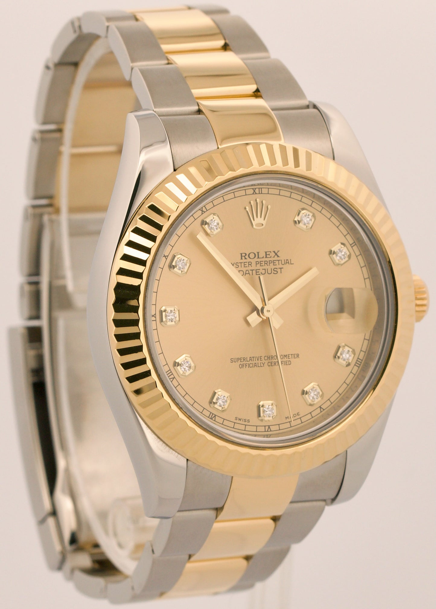 2018 PAPERS Rolex Datejust II CHAMPAGNE DIAMOND 18K Gold Steel 41mm 116333 BOX