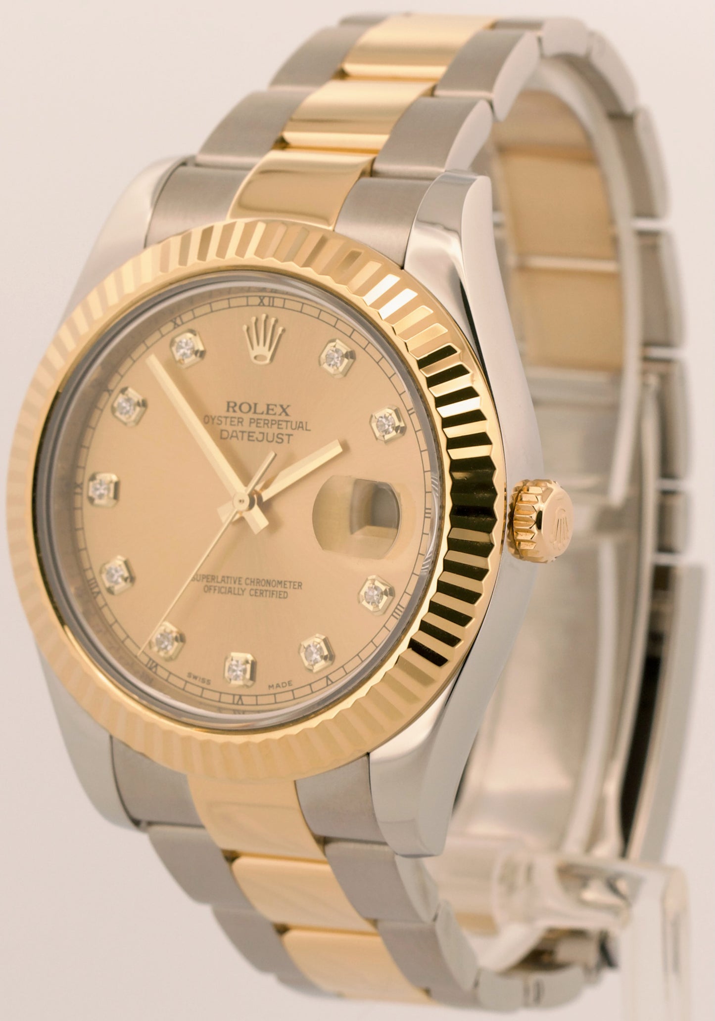 2018 PAPERS Rolex Datejust II CHAMPAGNE DIAMOND 18K Gold Steel 41mm 116333 BOX