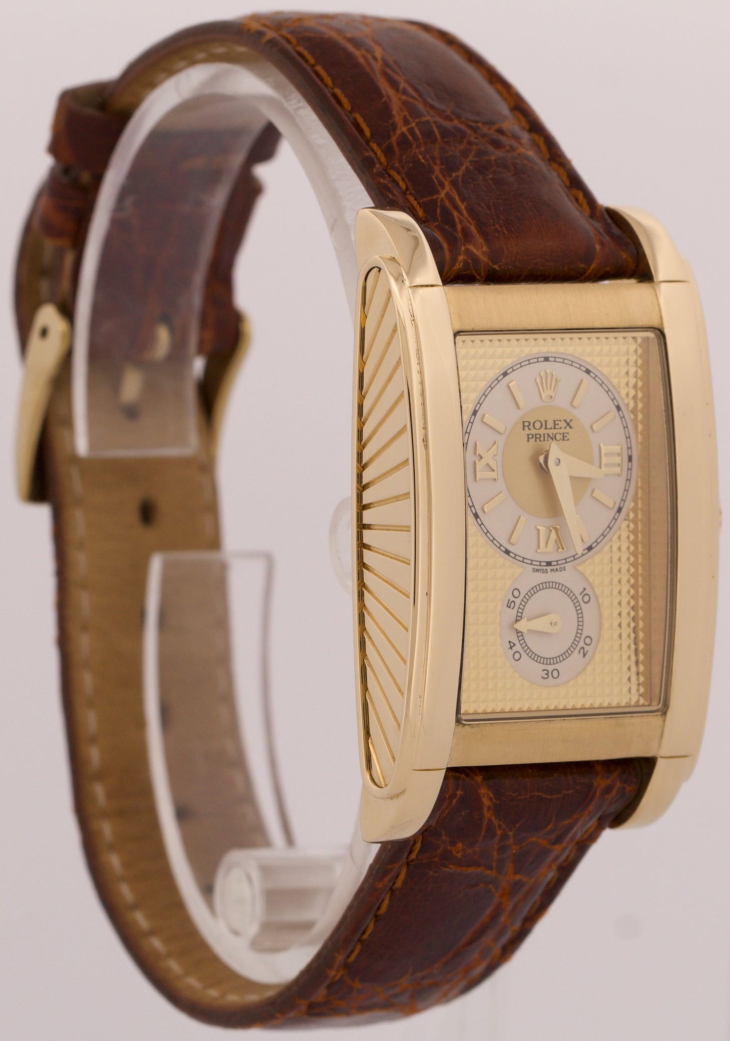 MINT Rolex Cellini Prince 18K Yellow Gold CHAMPAGNE Leather 35mm x 28mm 5440/8