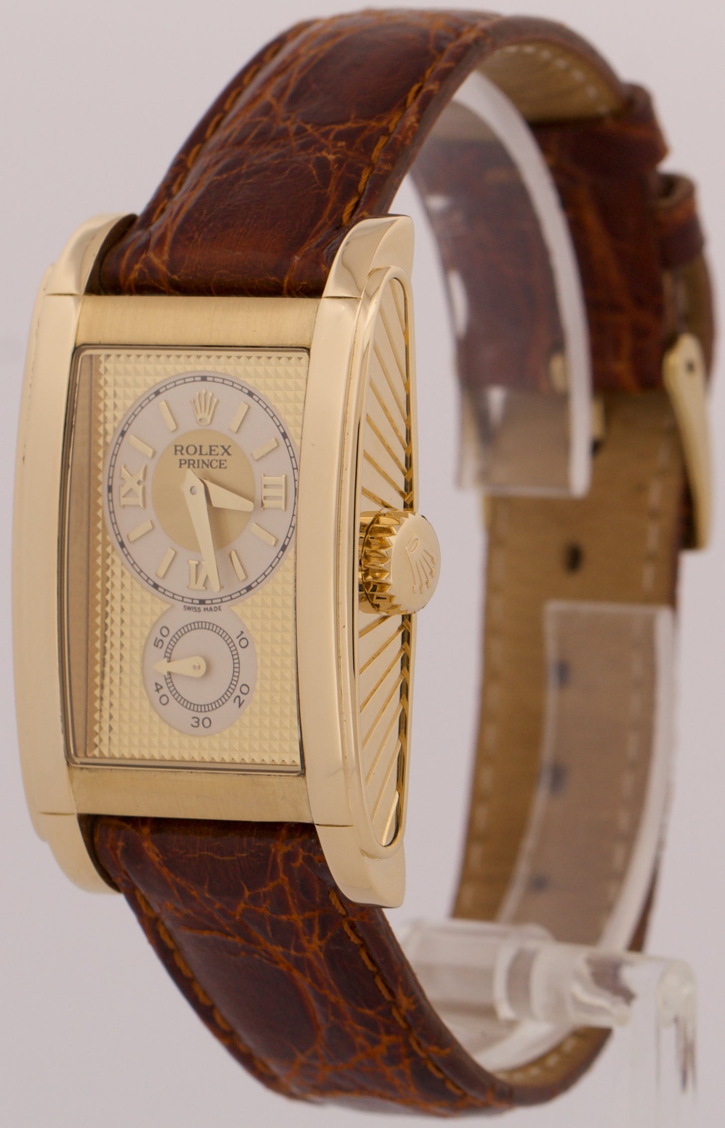 MINT Rolex Cellini Prince 18K Yellow Gold CHAMPAGNE Leather 35mm x 28mm 5440/8