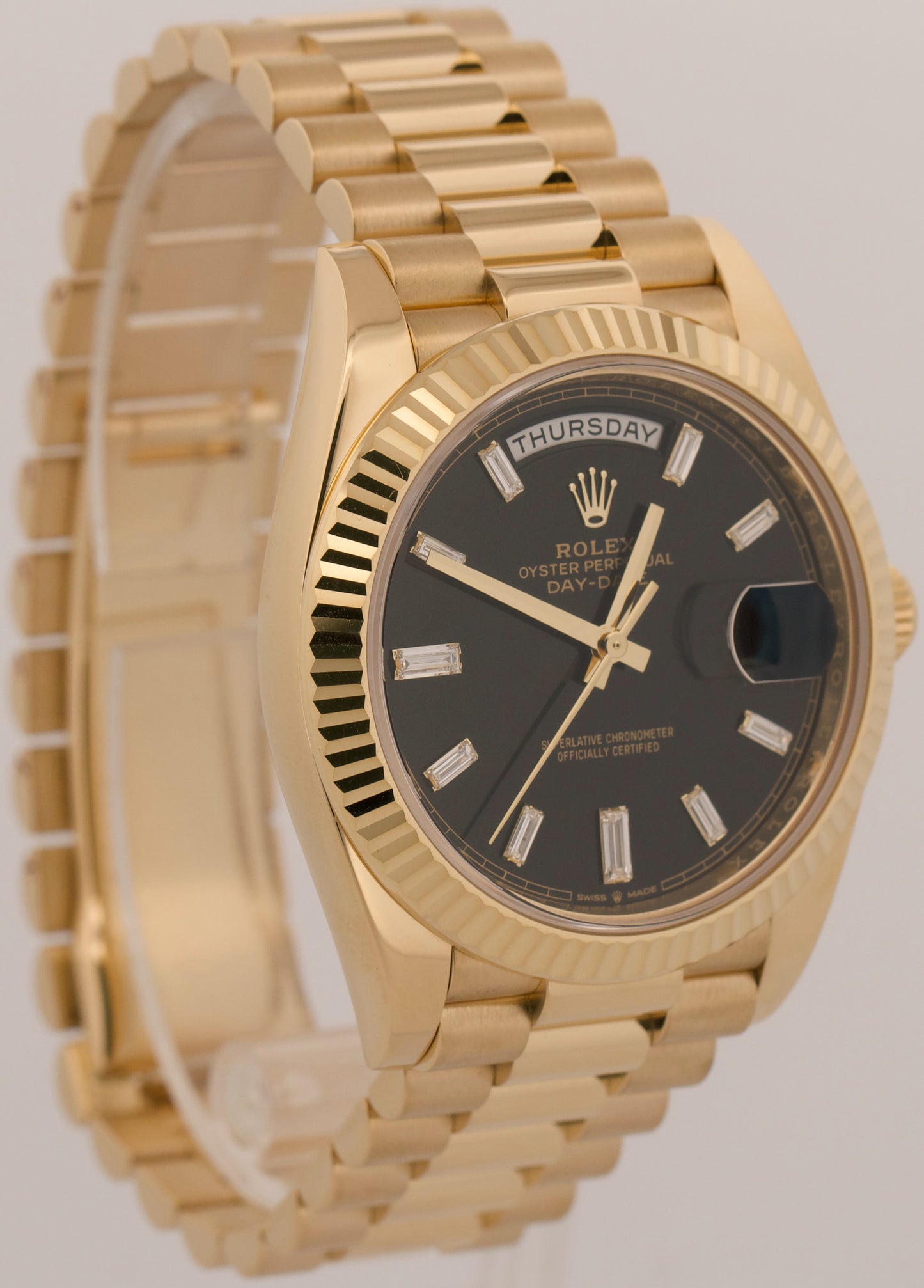 2024 PAPERS Rolex Day-Date President 40mm FACTORY BLACK BAGUETTE 18K 228238 BOX