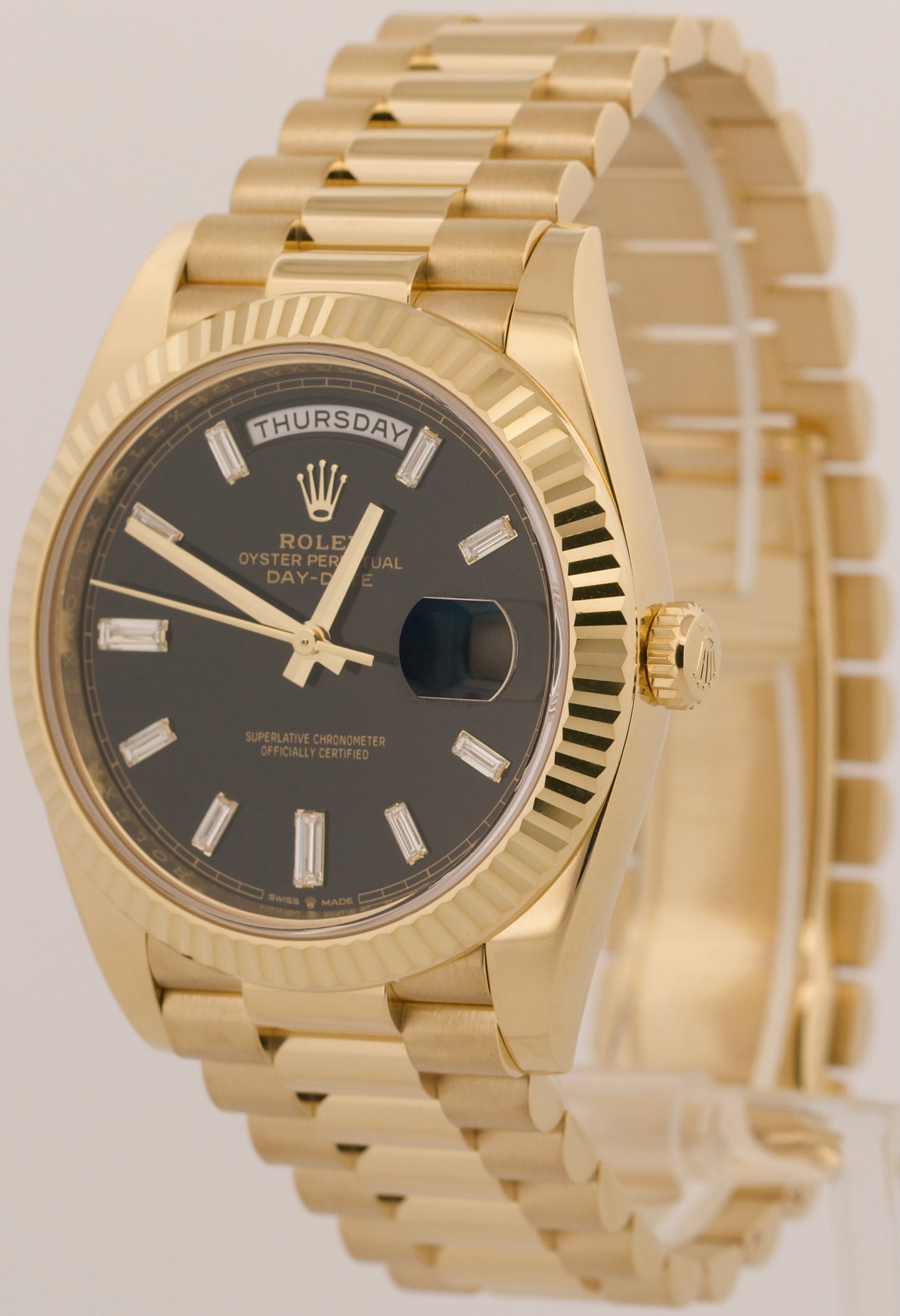 2024 PAPERS Rolex Day-Date President 40mm FACTORY BLACK BAGUETTE 18K 228238 BOX