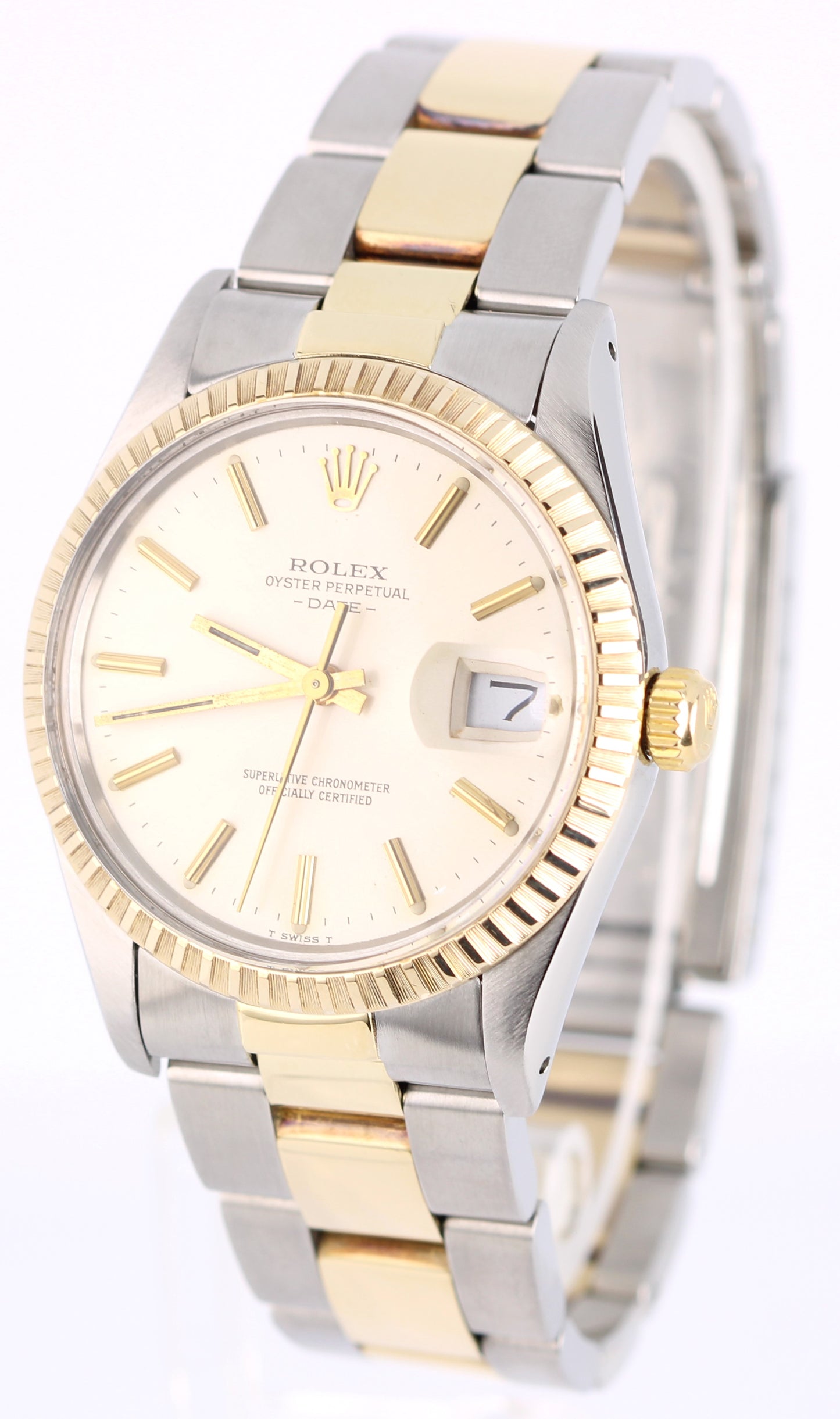 VINTAGE Rolex Oyster Perpetual DATE Two-Tone Gold Steel Silver 34mm 15053 Watch