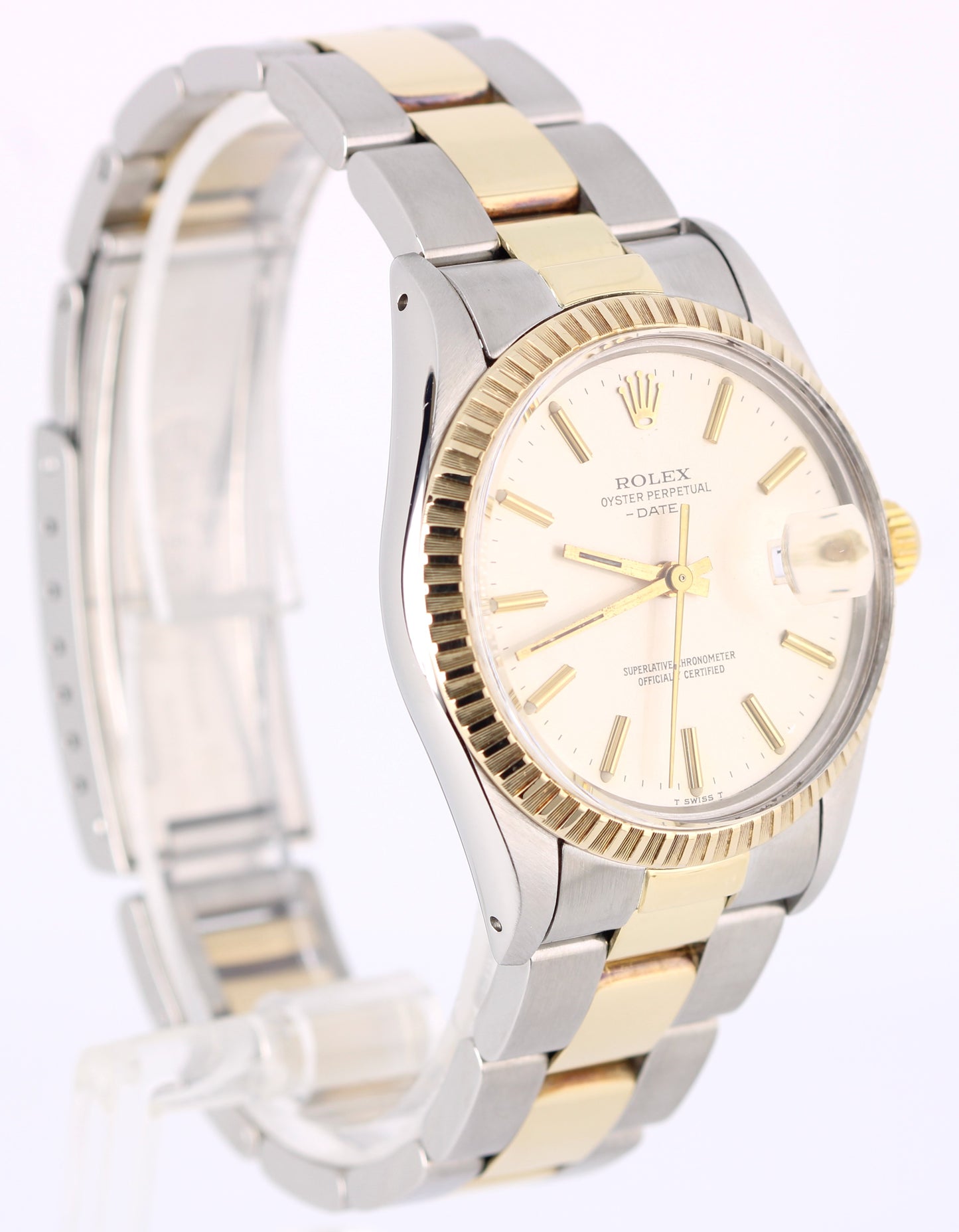 VINTAGE Rolex Oyster Perpetual DATE Two-Tone Gold Steel Silver 34mm 15053 Watch