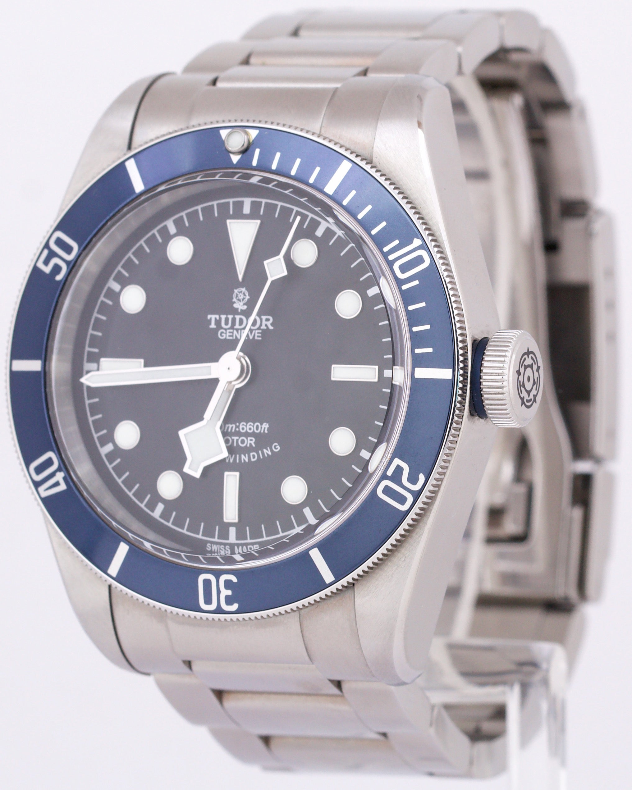 PAPERS Tudor Heritage Black Bay BLUE Stainless SMILEY 41mm 79220B Watc CollectorsWatches