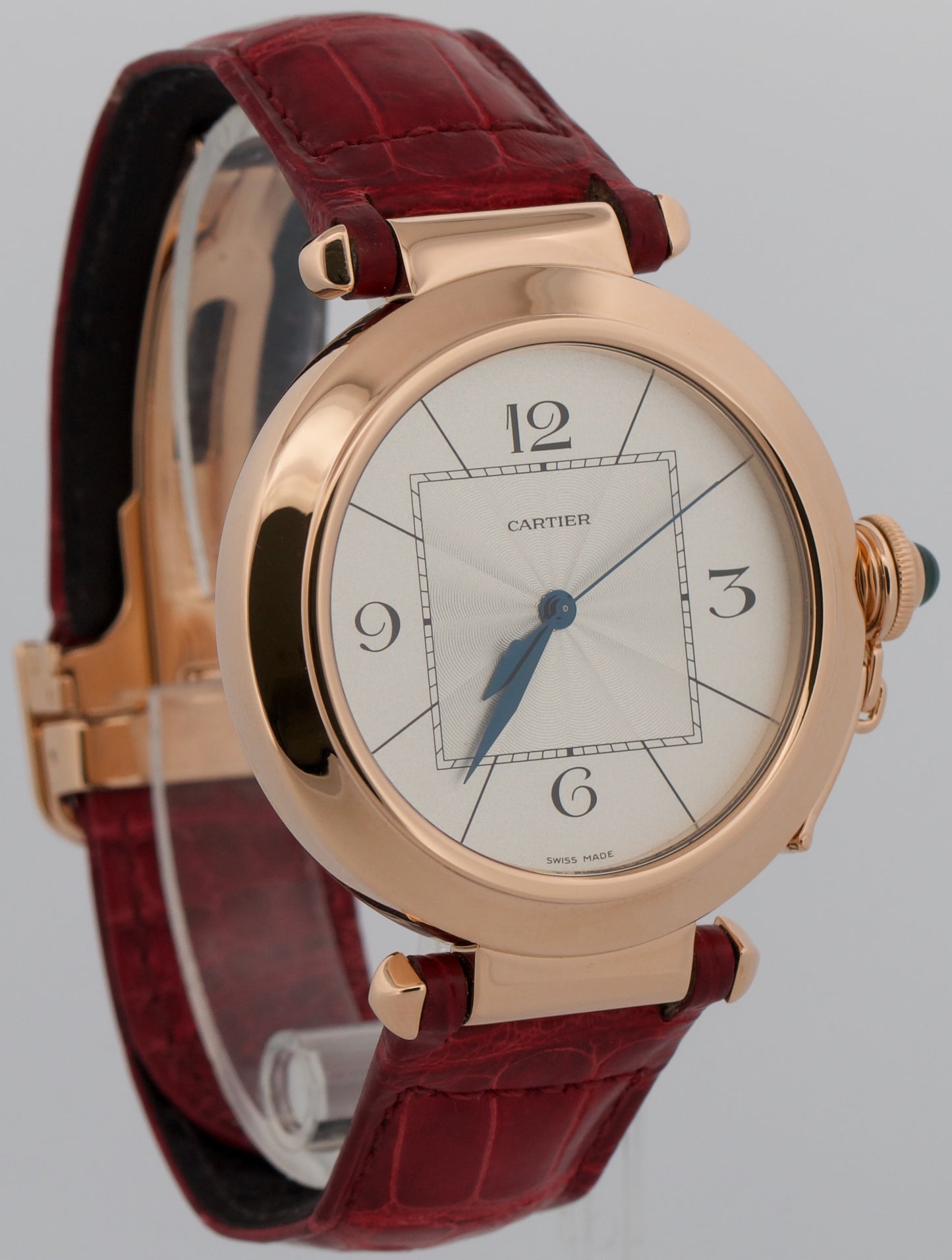 Cartier Pasha SILVER ARABIC 18K Rose Gold Leather 42mm Watch 2770 W3019051 BOX