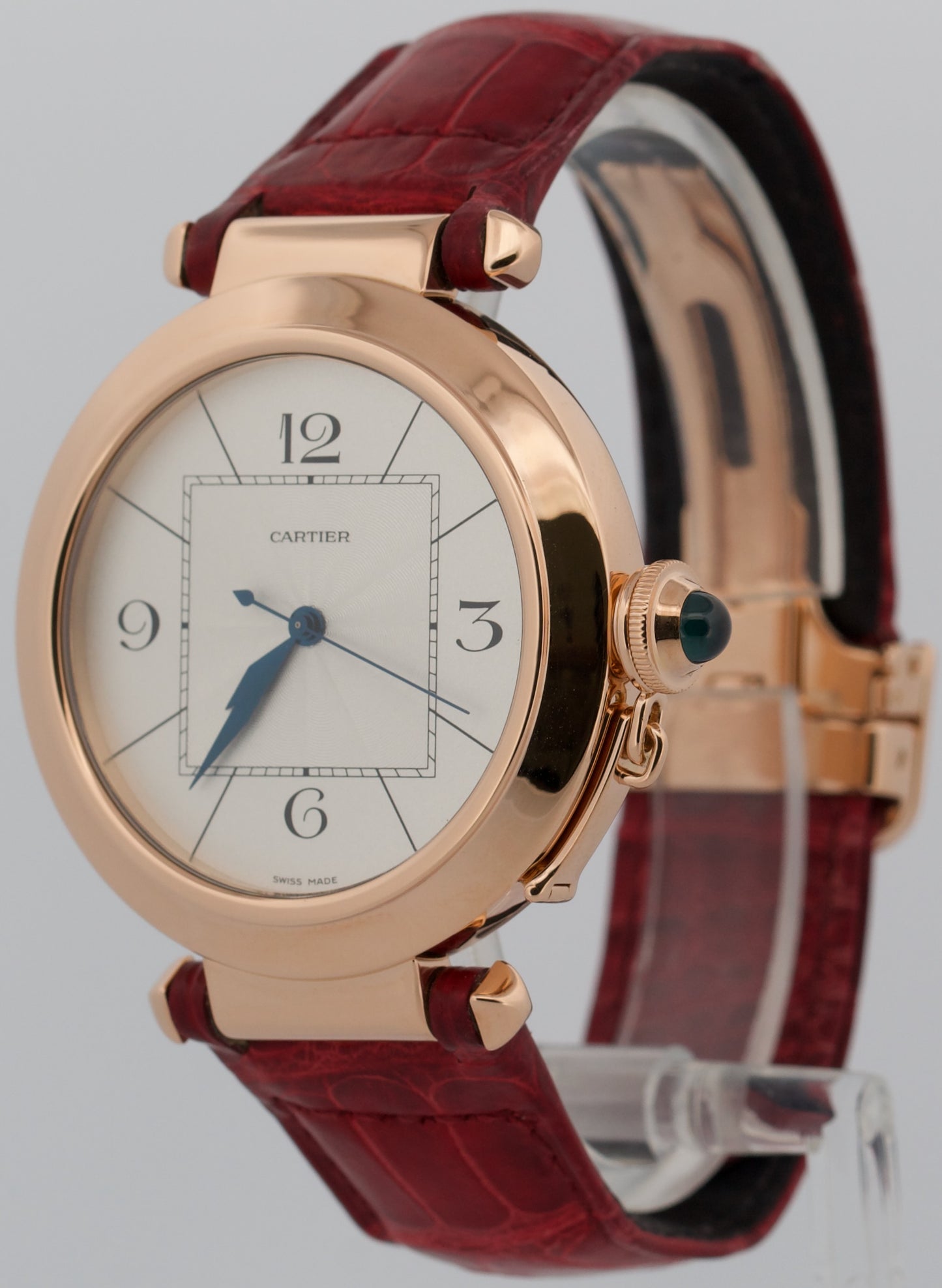 Cartier Pasha SILVER ARABIC 18K Rose Gold Leather 42mm Watch 2770 W3019051 BOX