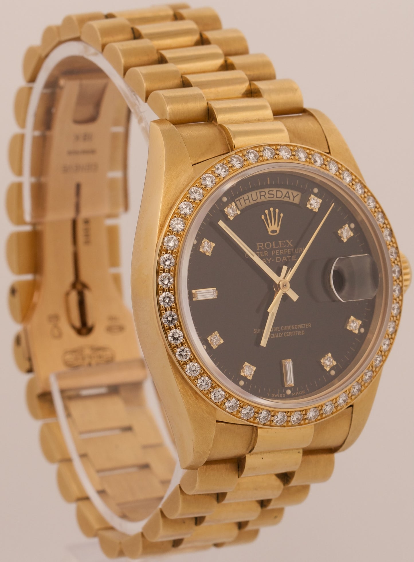 Rolex Day-Date President 36mm BLACK DIAMOND BEZEL 18K Yellow Gold 18048 BOX