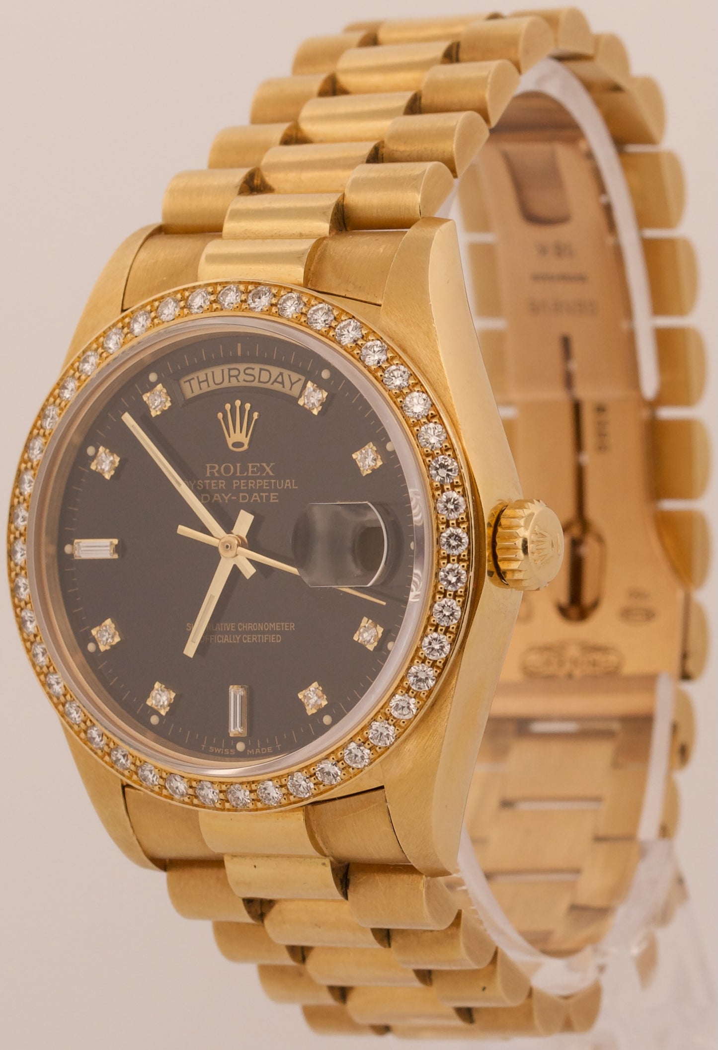 Rolex Day-Date President 36mm BLACK DIAMOND BEZEL 18K Yellow Gold 18048 BOX