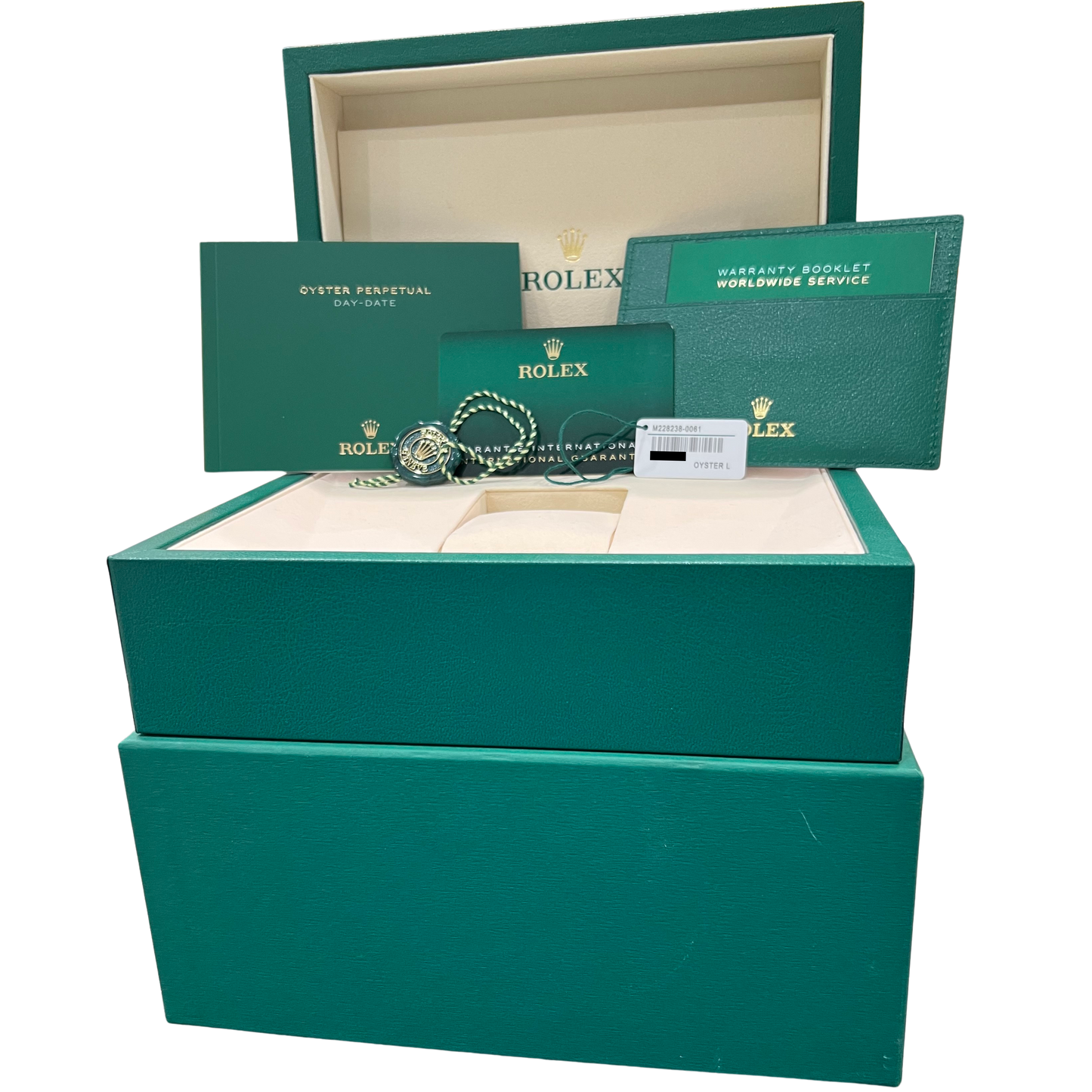 New 2026 Rolex Day-Date 228238 Green 18K Yellow Gold 40mm Watch Box Papers