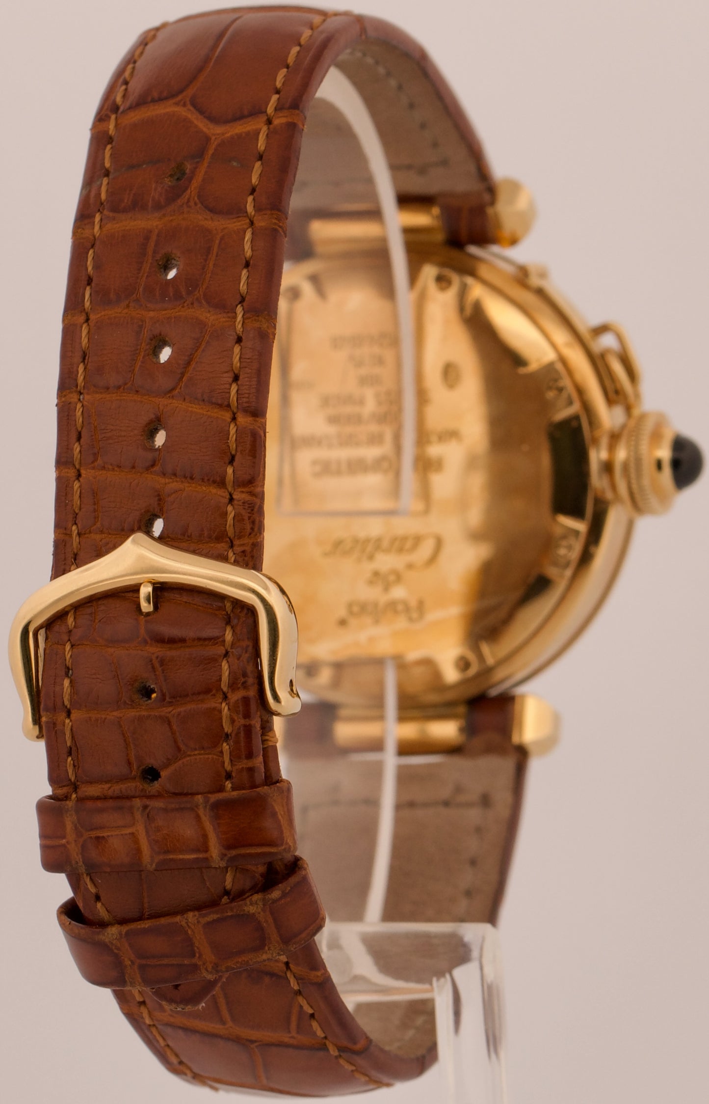 Cartier Pasha GUILLOCHE ROMAN 18K Yellow Gold Leather 38mm 1035 W3004856 Watch