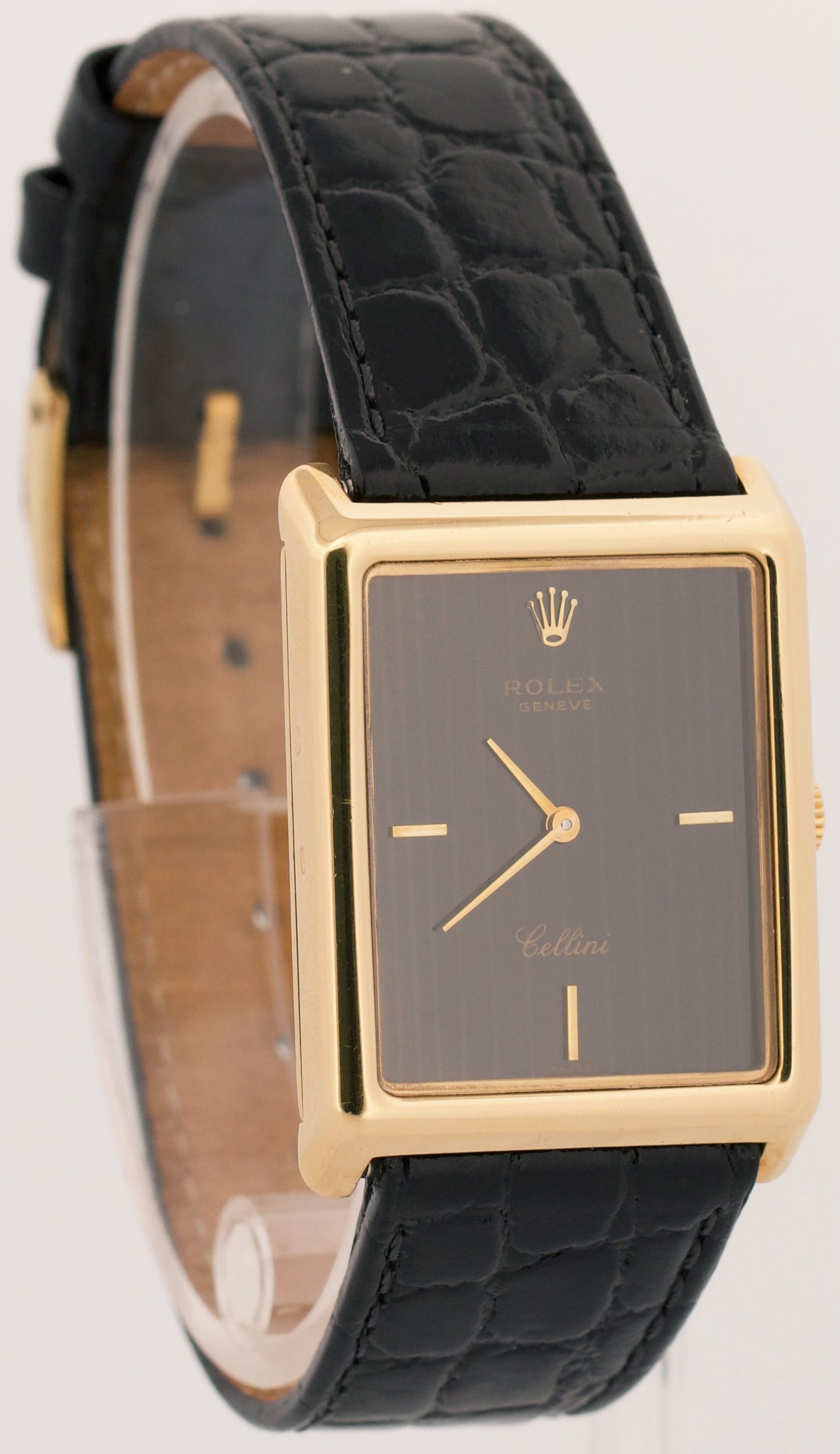 Rolex Cellini BLACK TAPESTRY 18K Yellow Gold Leather 34mm x 25mm 4105 Watch
