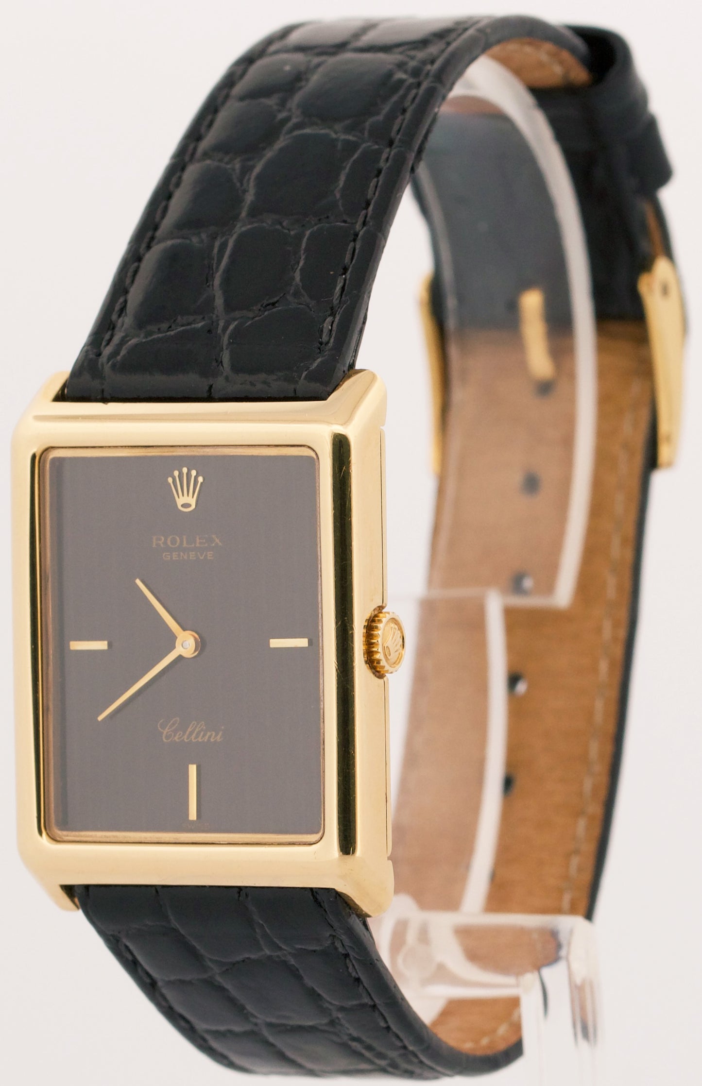 Rolex Cellini BLACK TAPESTRY 18K Yellow Gold Leather 34mm x 25mm 4105 Watch