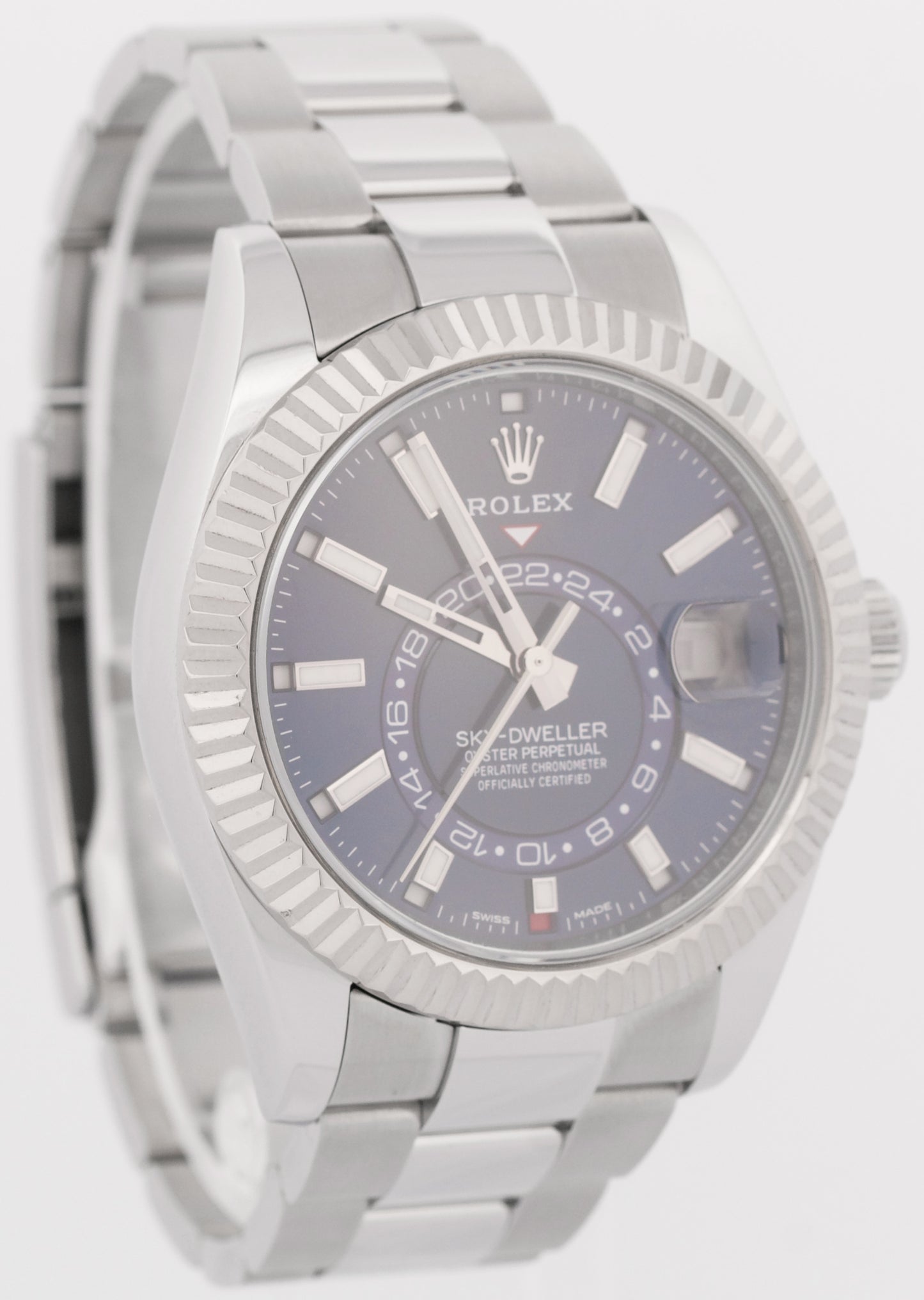 PAPERS Rolex Sky-Dweller BLUE Steel 18K White Gold 42mm OYSTER Watch 326934 BOX