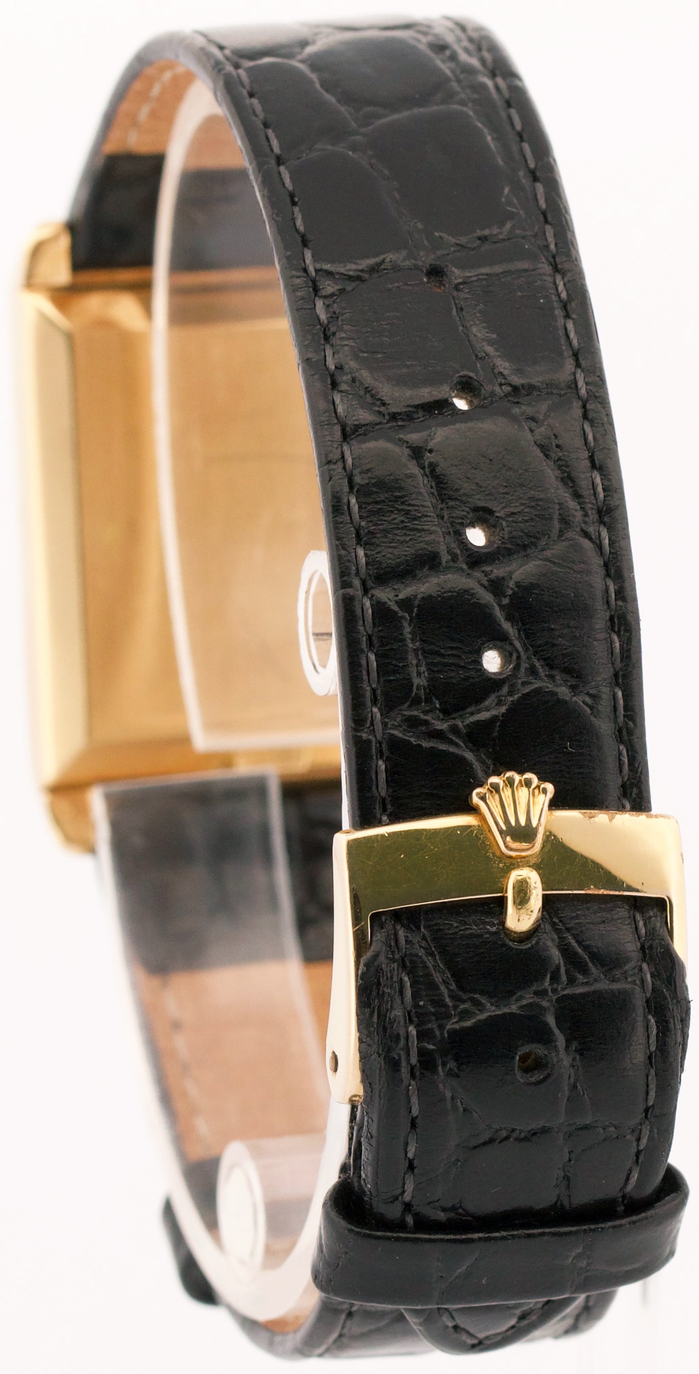 Rolex Cellini BLACK TAPESTRY 18K Yellow Gold Leather 34mm x 25mm 4105 Watch