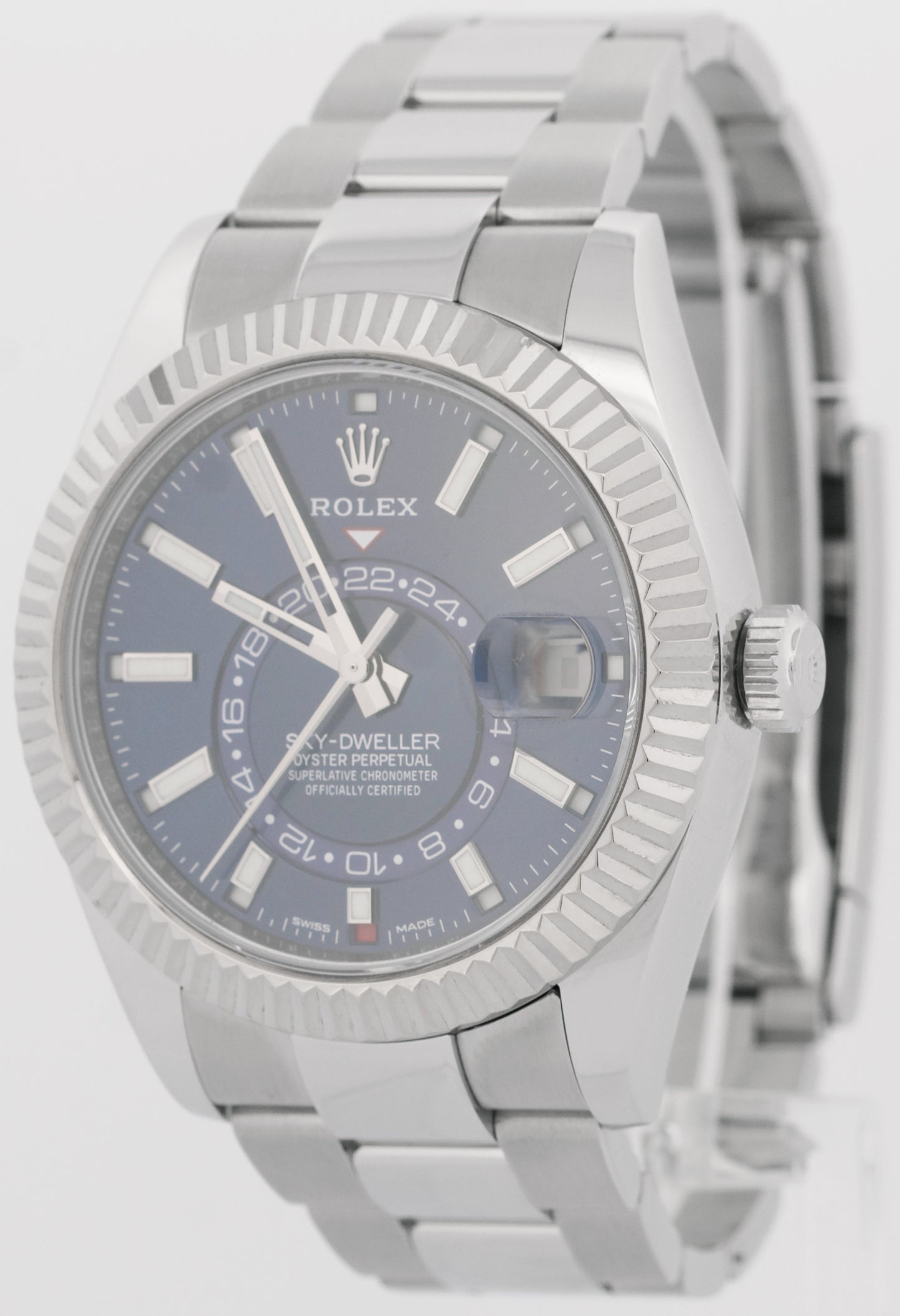 PAPERS Rolex Sky-Dweller BLUE Steel 18K White Gold 42mm OYSTER Watch 326934 BOX