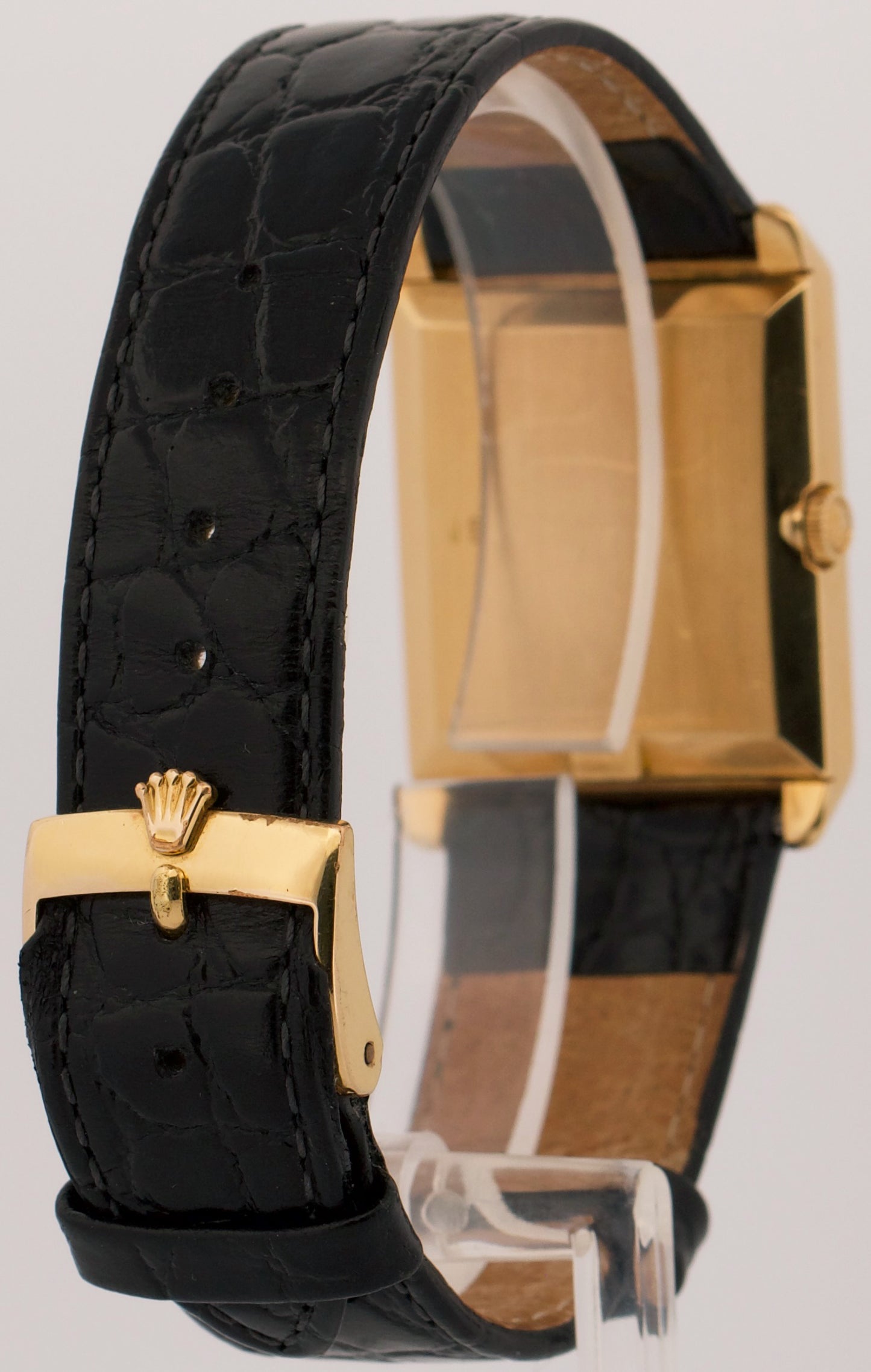 Rolex Cellini BLACK TAPESTRY 18K Yellow Gold Leather 34mm x 25mm 4105 Watch