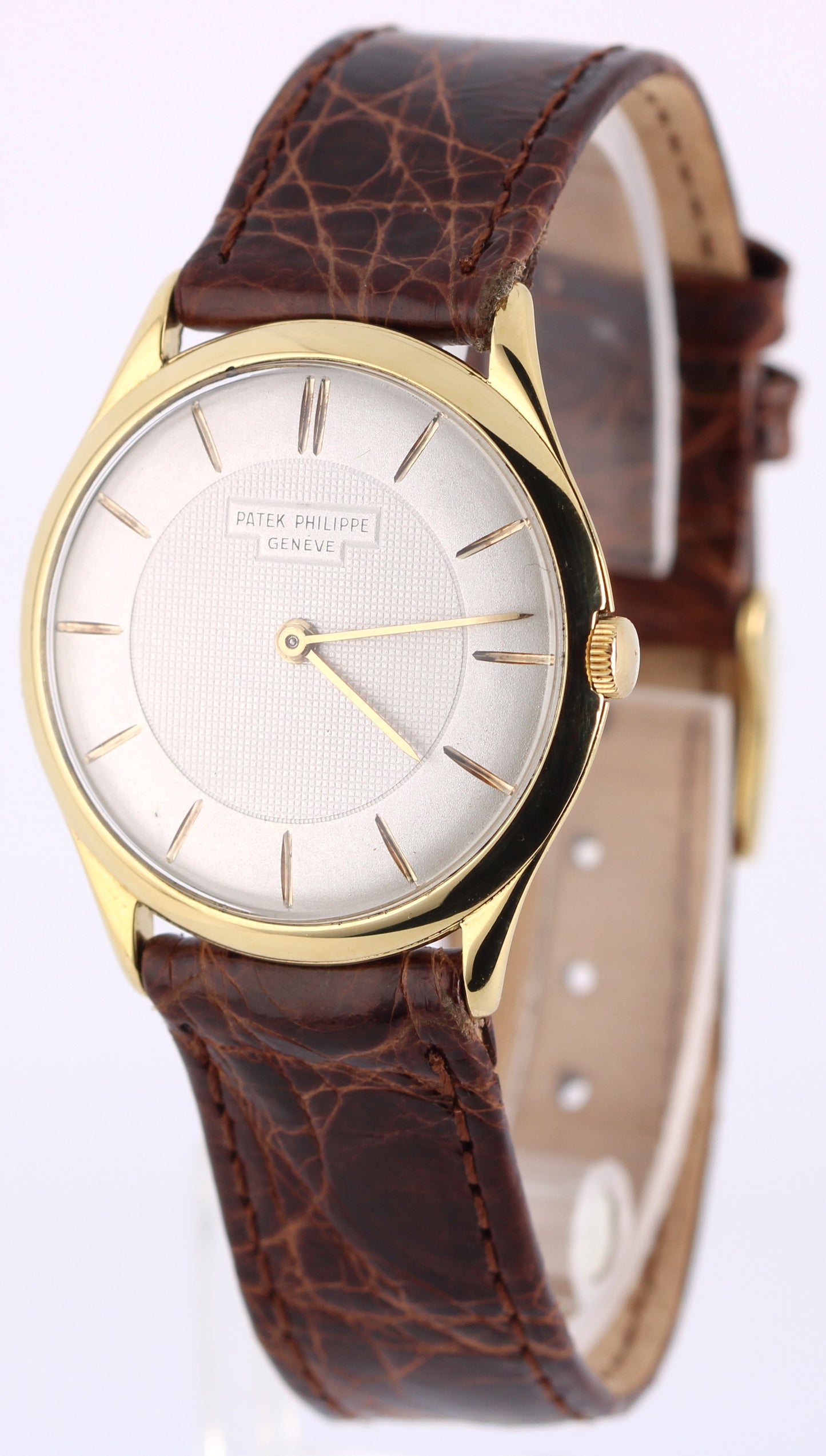 VINTAGE Patek Philippe Calatrava 18k Yellow Gold Silver 33mm 2507 Leather Watch