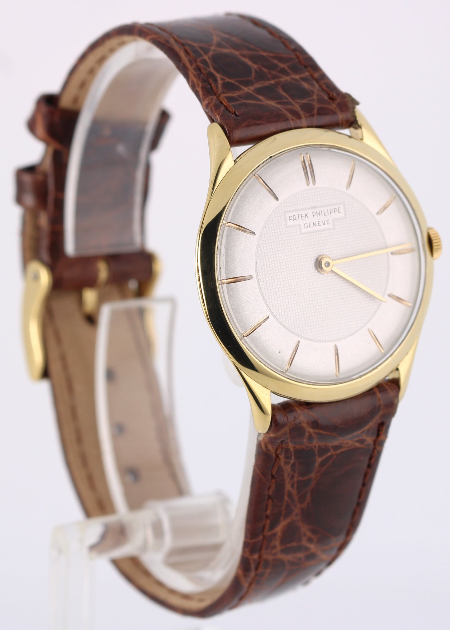 VINTAGE Patek Philippe Calatrava 18k Yellow Gold Silver 33mm 2507 Leather Watch