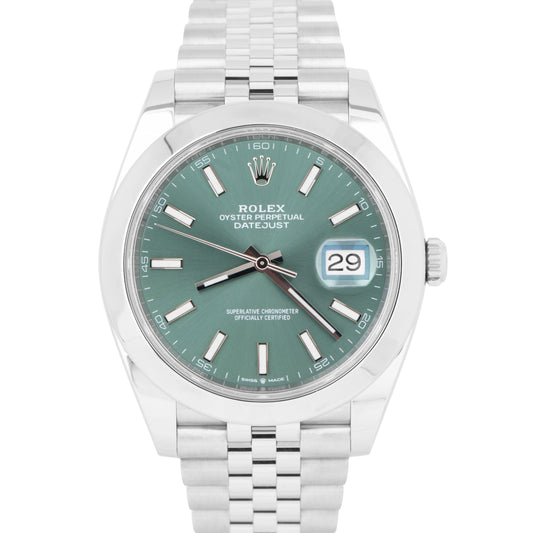 NEW APRIL 2024 PAPERS Rolex DateJust 41 MINT GREEN Jubilee 41mm Watch 126300 BOX