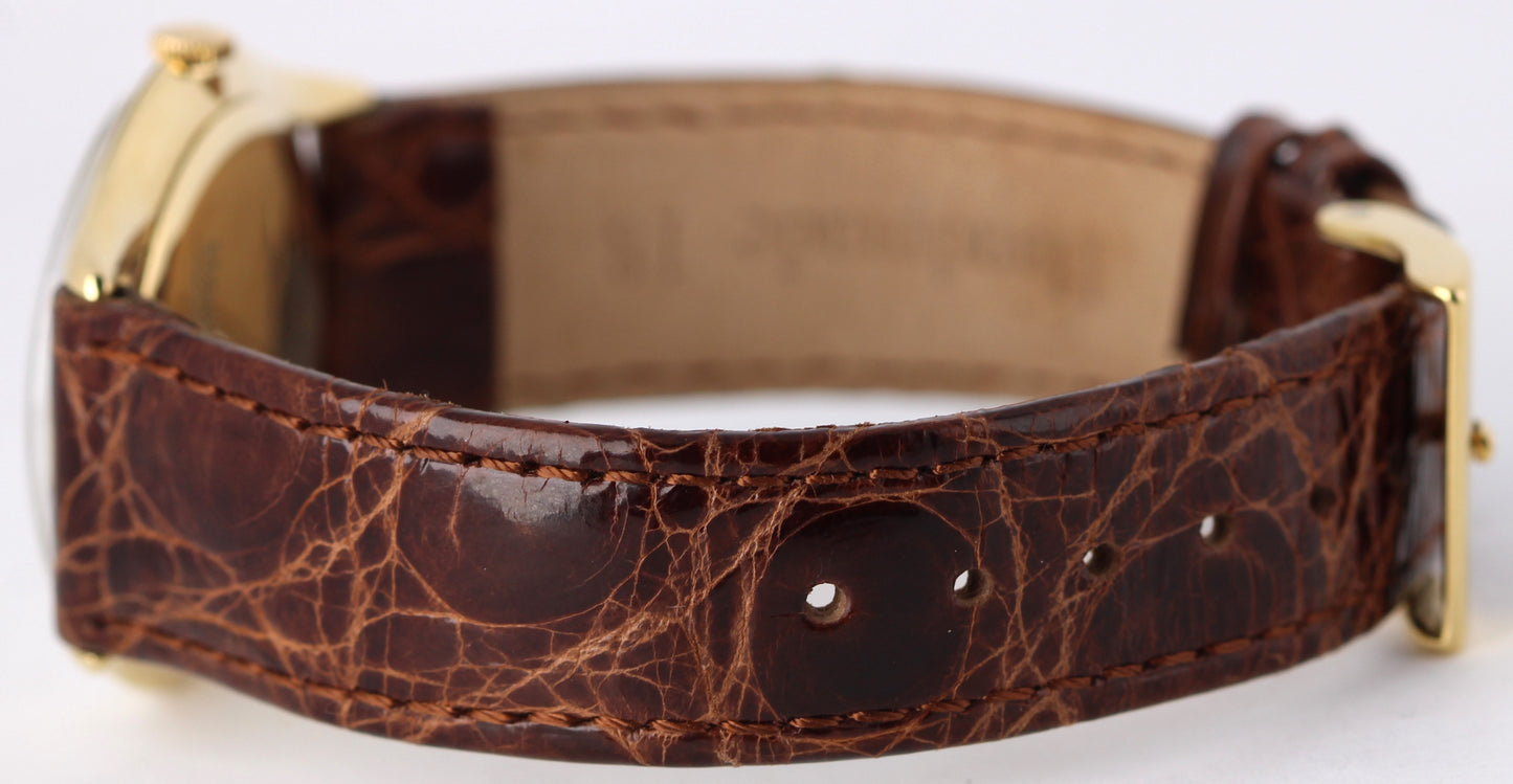 VINTAGE Patek Philippe Calatrava 18k Yellow Gold Silver 33mm 2507 Leather Watch