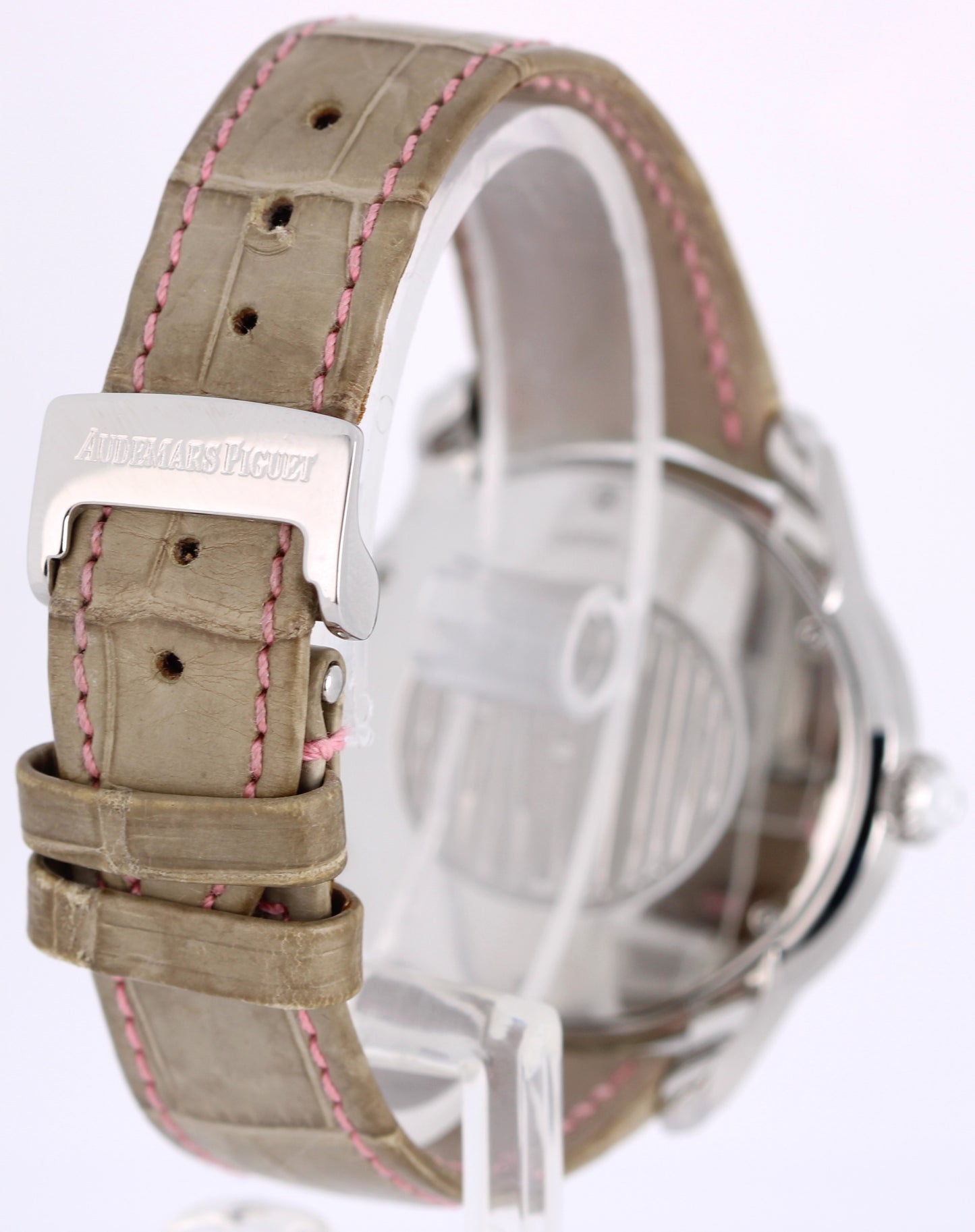 Audemars Piguet Millenary DIAMOND Steel Silver Pink 39.5mm 77301ST Leather Watch