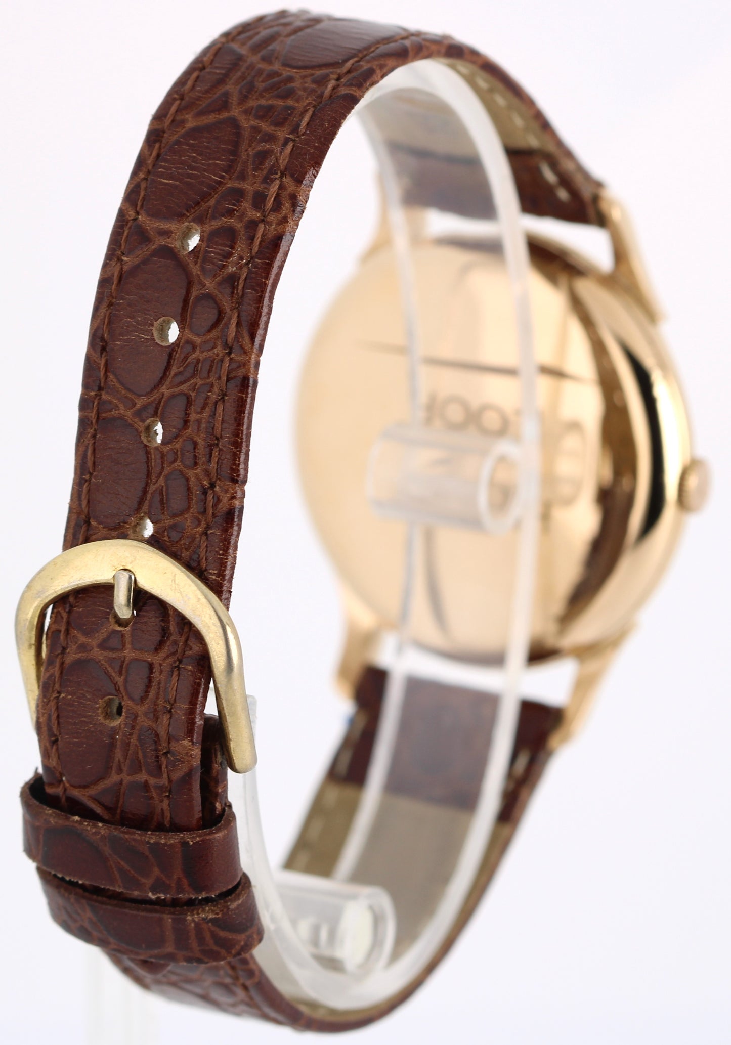 VINTAGE Rolex Precision 18k Rose Gold Silver 35mm Brown Leather Dress Watch