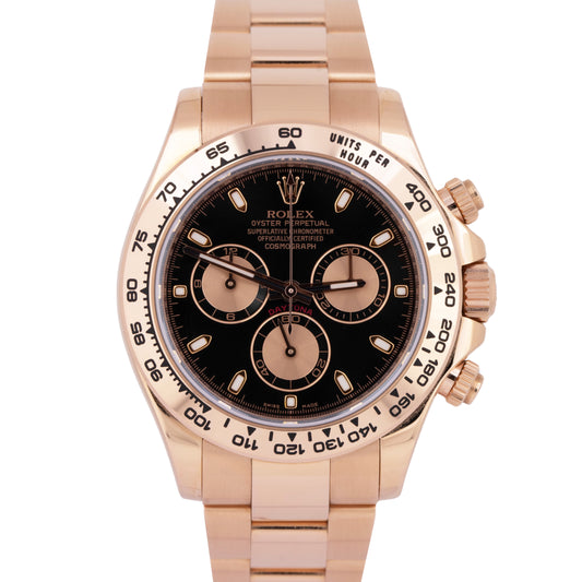 MINT UNPOLISHED PAPERS Rolex Daytona Black 40mm 18K Rose Gold Watch 116505 BOX