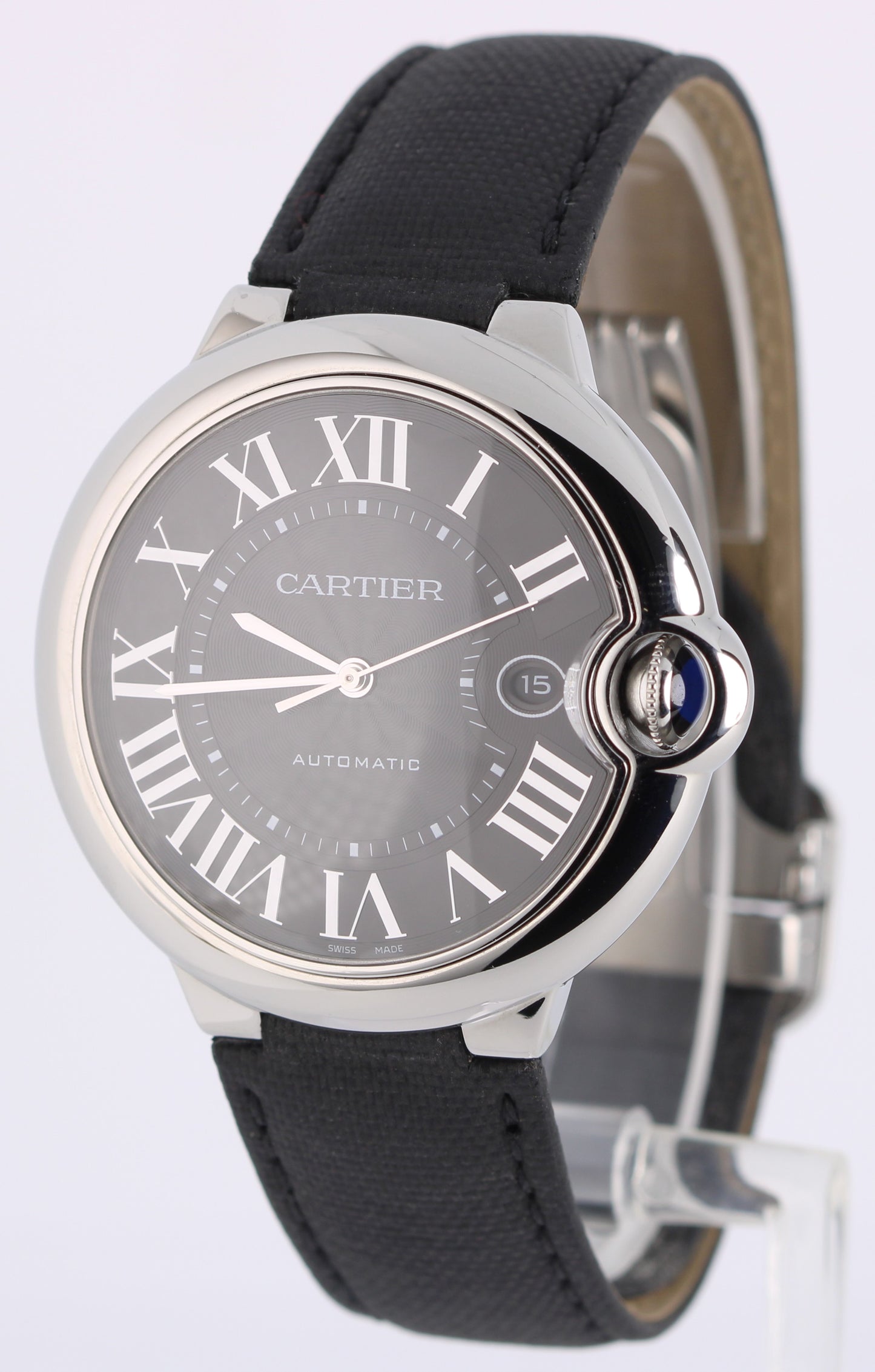 Cartier Ballon Bleu Steel Black Roman Numeral Guilloche 42mm 3765 Watch BOX