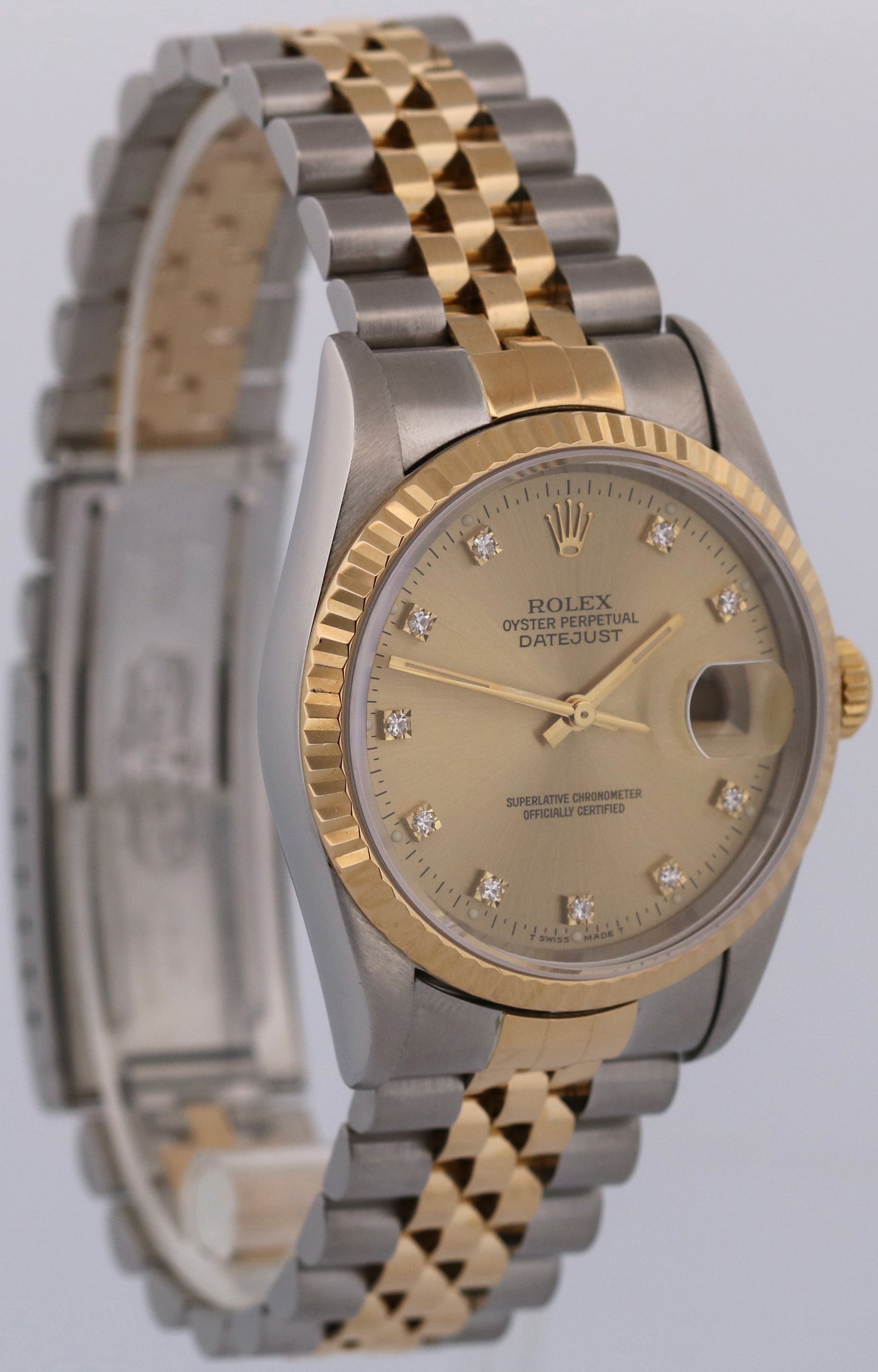 Rolex DateJust 36mm FACTORY CHAMPAGNE DIAMOND 18K Gold JUBILEE Steel 16233 Watch