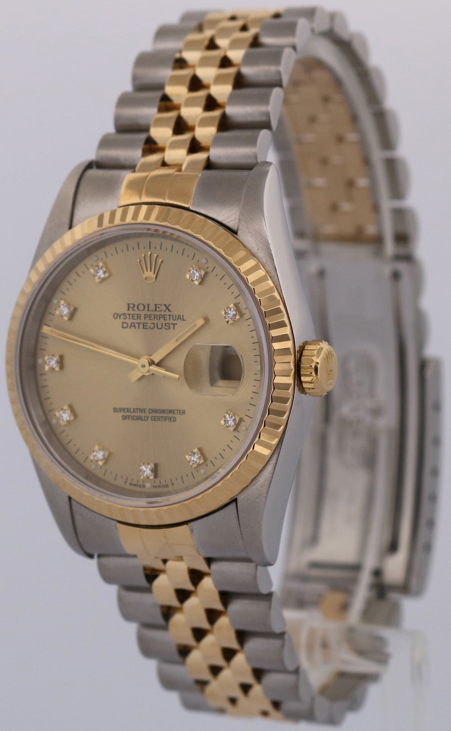 Rolex DateJust 36mm FACTORY CHAMPAGNE DIAMOND 18K Gold JUBILEE Steel 16233 Watch