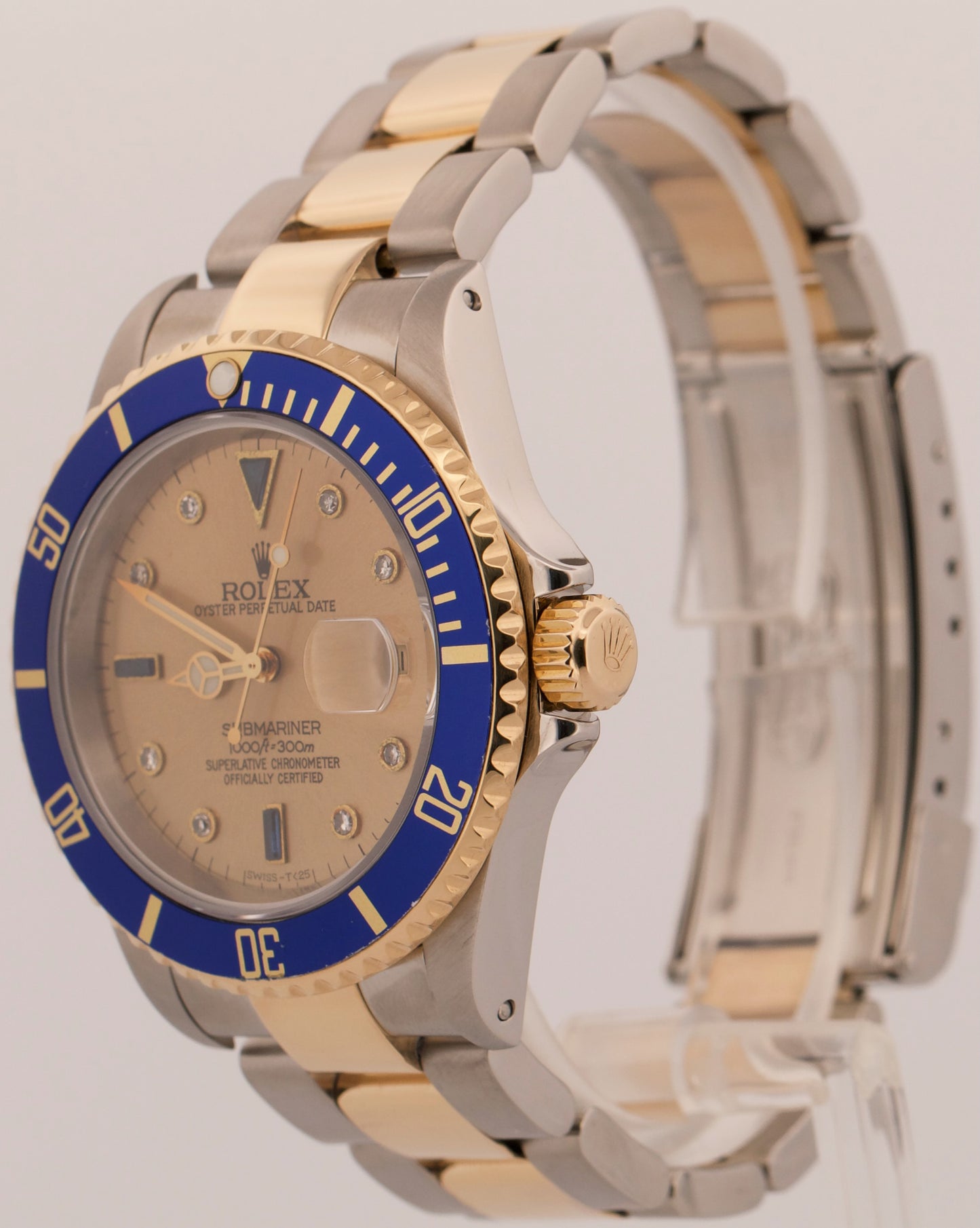 Rolex Submariner Date 40mm CHAMPAGNE DIAMOND Blue 18K Yellow Gold Steel 16613