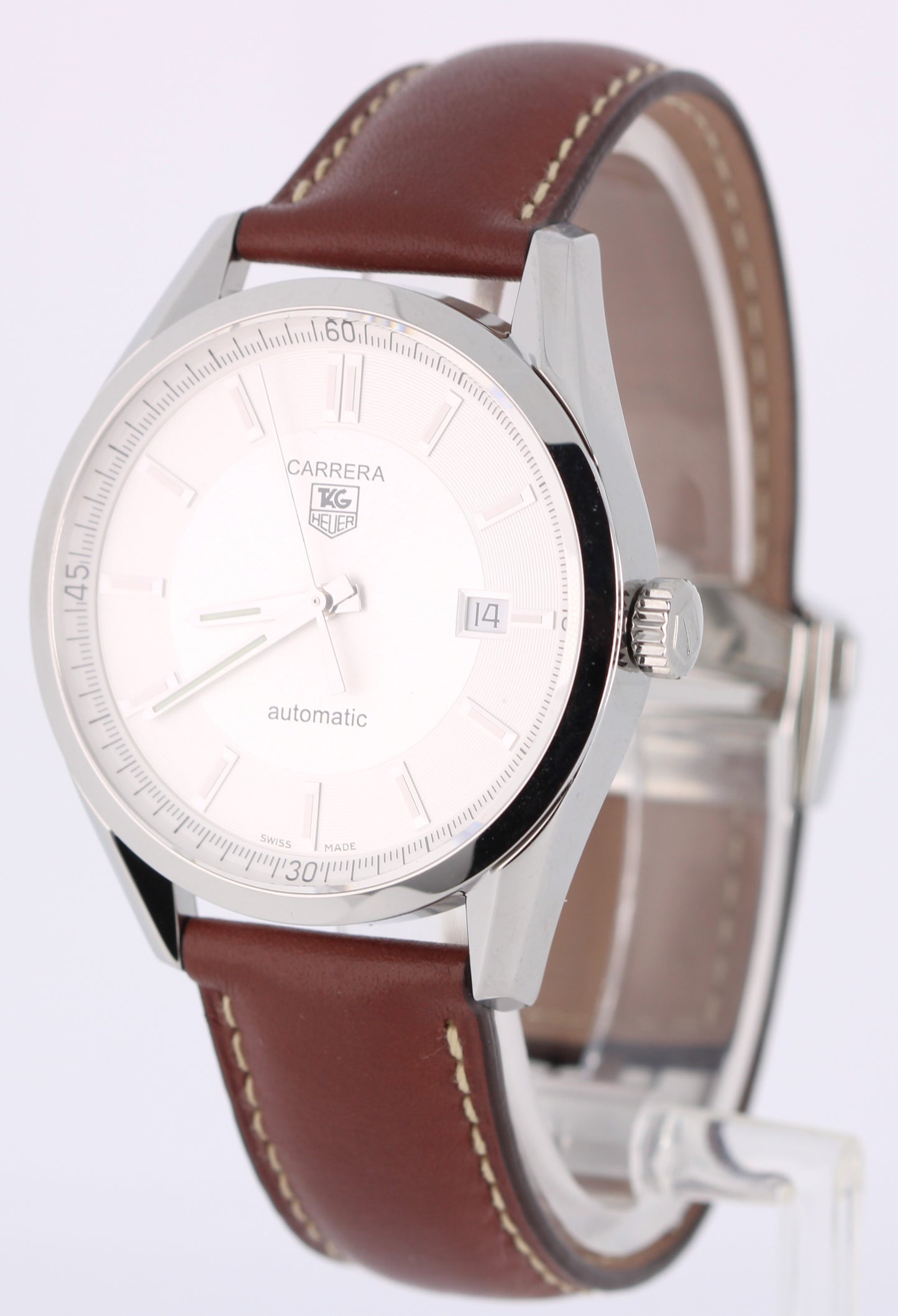 Tag Heuer Carrera Date Calibre 5 Steel Silver 38mm WV211A-2 Brown Leather Watch