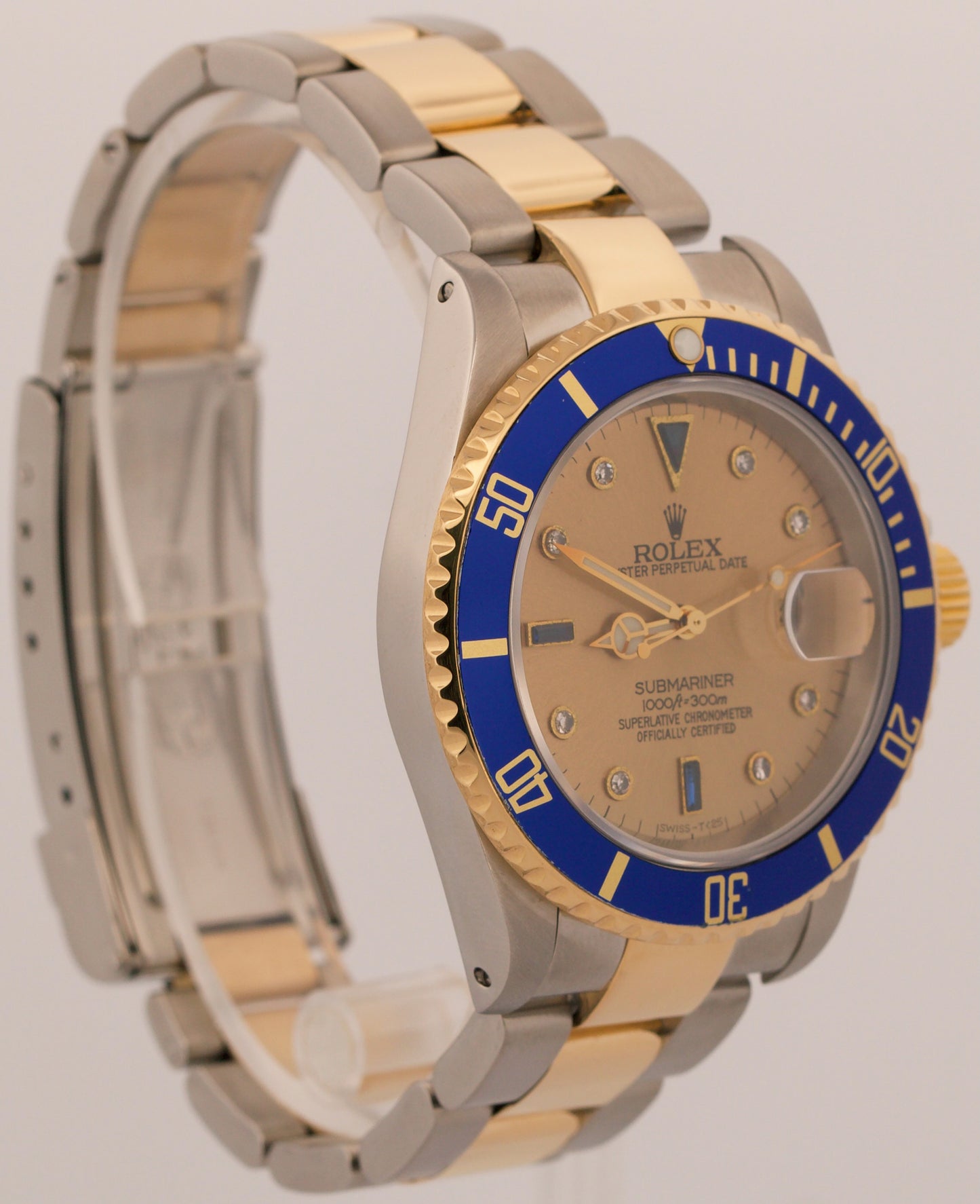 Rolex Submariner Date 40mm CHAMPAGNE DIAMOND Blue 18K Yellow Gold Steel 16613